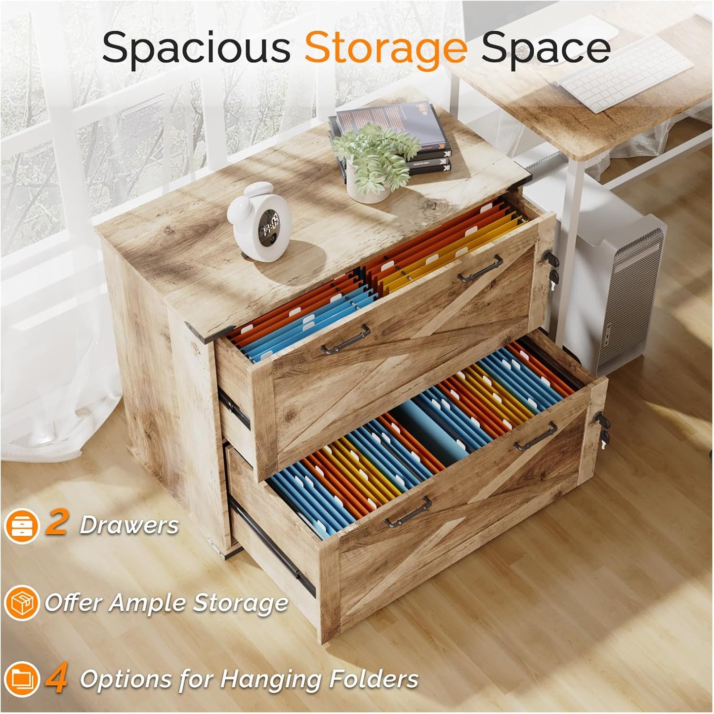 VINGLI 2 Drawer File Cabinet with Lock, Home Office Filing Organizer, for Letter Legal A4 Size File Folder Storage, Modern Farmhouse, Wood Lateral Filing Cabinet, Archivador (Rustic Gray)