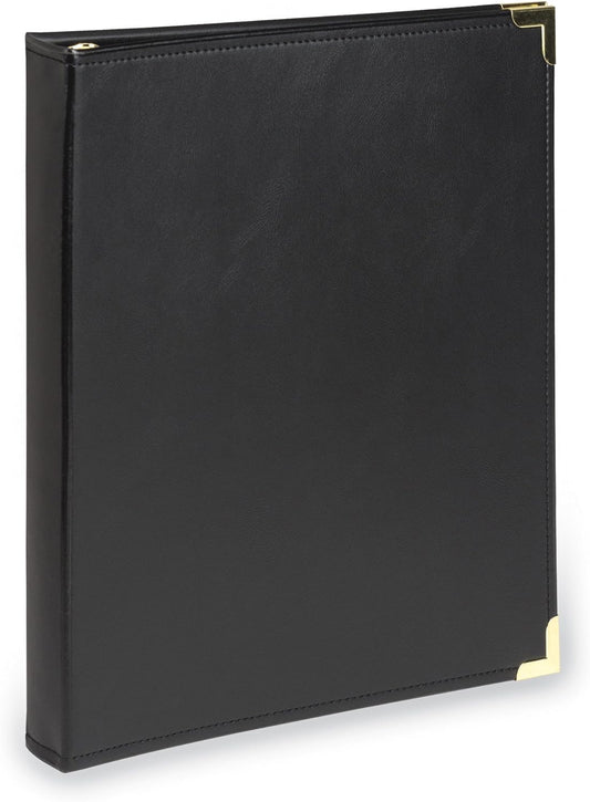 Samsill Classic Collection Leather 3 Ring Binder, Executive Presentation Portfolio, 0.5 Inch (Holds 100 Sheets), Brass Round Ring, Black
