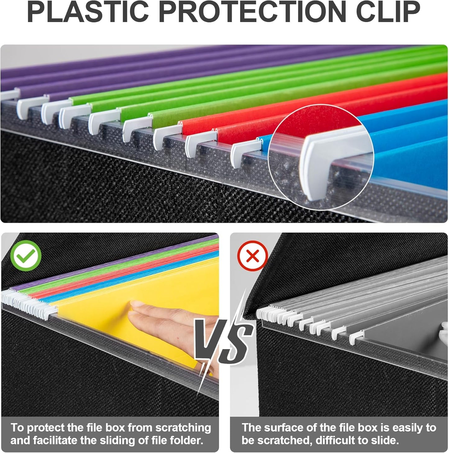 File Organizer Box, Linen Filing Organizer with Lid, Large Desktop File Boxes, Black,2 Pack