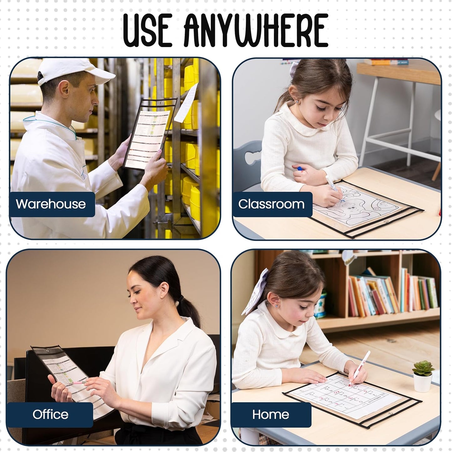 Essex Wares - 50 Pack, Black, Job Ticket Holders, 10" Wide x 13.5" Tall - Clear Plastic Shop Ticket Holders - Easy to Use, Reusable & Easy Erase Plastic Invoice Holders, Water-Resistant & Durable