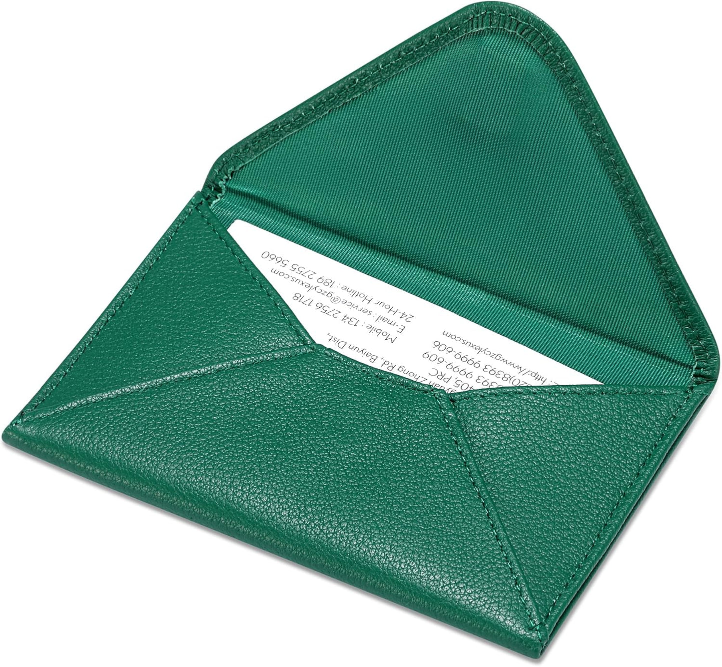 HISCOW Envelope Business Card Case with Magnet Closure - Italian Calfskin (Green)