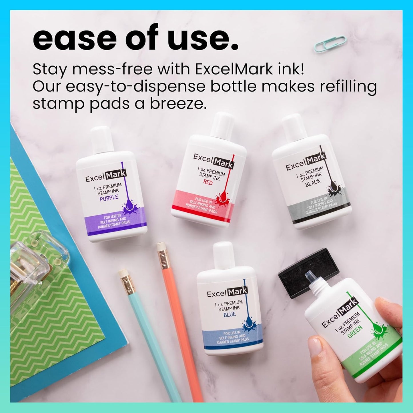 ExcelMark Premium Self-Inking Stamp Refill Ink - 1 oz. (Blue)