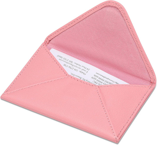 HISCOW Envelope Business Card Case with Magnet Closure - Italian Calfskin (Pink)