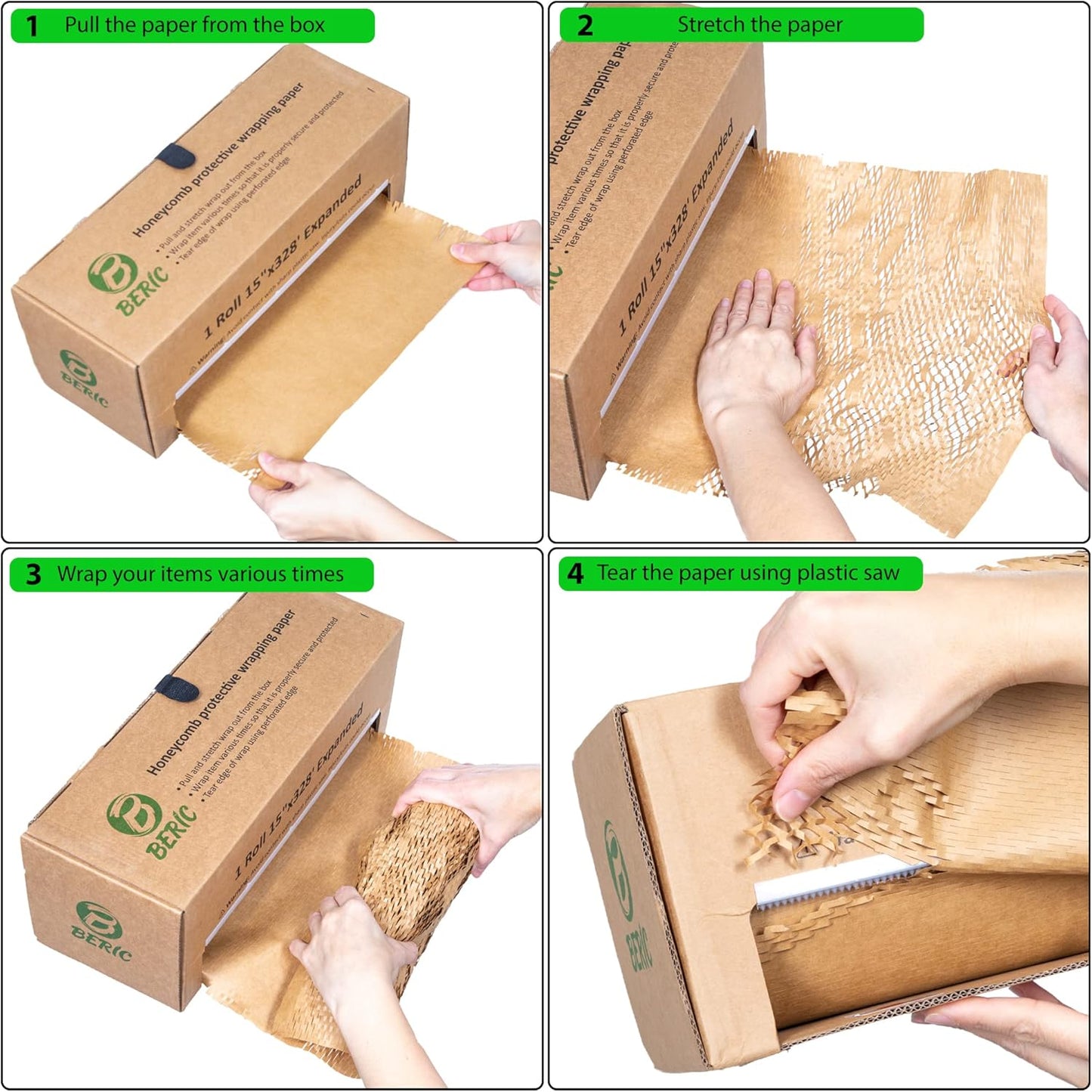 Beric Honeycomb Paper Cushioning Wrap - Packing - Shipping Supplies - Packing Paper - Boxes For Packaging - Alternative To Bubble Wrap Roll - Packing Paper For Moving - 15" X 328'