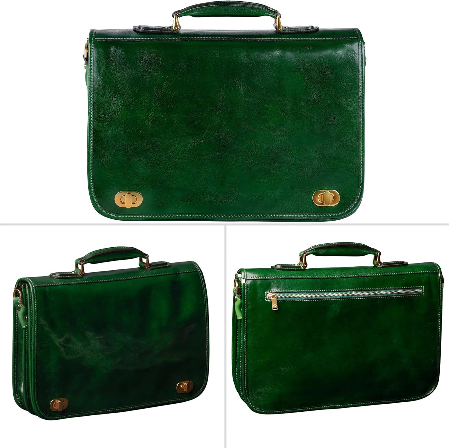 Time Resistance Leather Briefcase for Men - Italian Full Grain Leather Laptop Bag - Messenger Bag - Gift Box Included