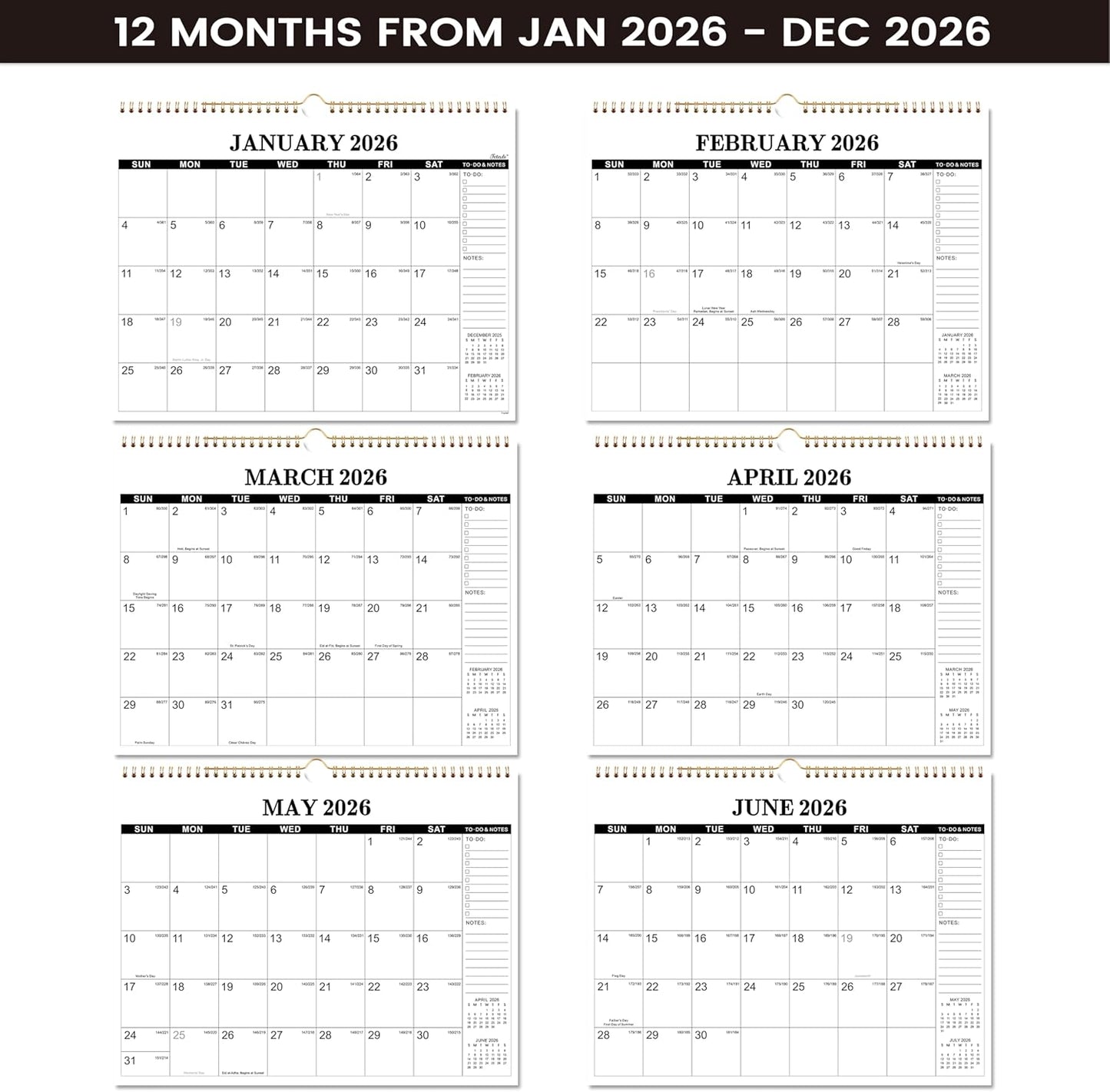 2026 Calendar - 2026 Wall Calendar, Jan. 2026 - Dec. 2026, 14.6'' x 11.4", Large Wall Calendar with Highlighted Holidays, Sturdy Binding, Calendar for Planning