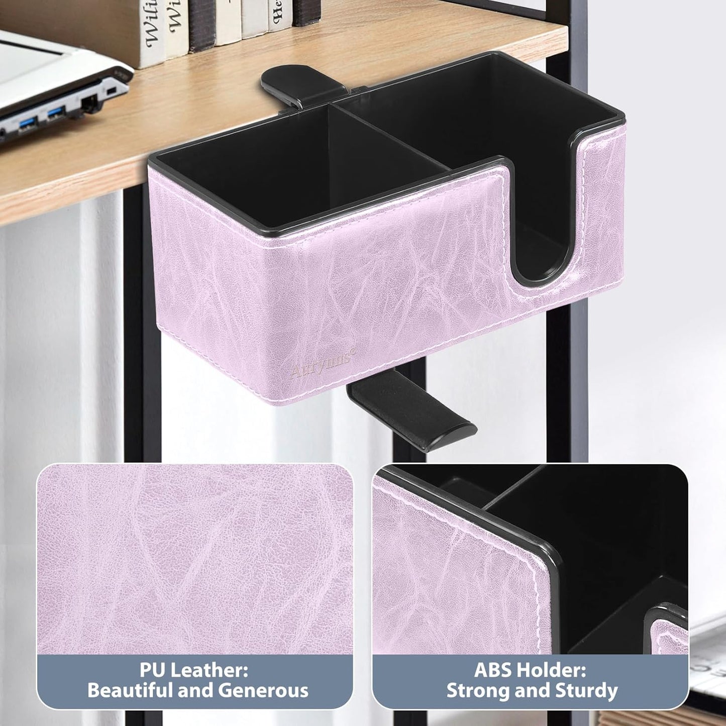 Desk Cup Holder Clip on Pen Holder Headphone Hanger Headset Stand Rotatable Clamp Hook Under Desk (Violet)