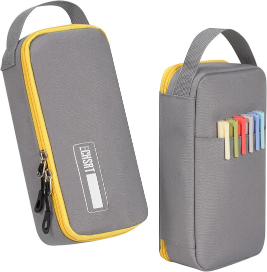 ECHSRT Big Pencil Case, Aesthetic Portable Zipper Pencil Bag with Hidden Pocket, Special Pouch for Men Women Adults, Stationery Organizer Pen Cases for Office Travel, Grey