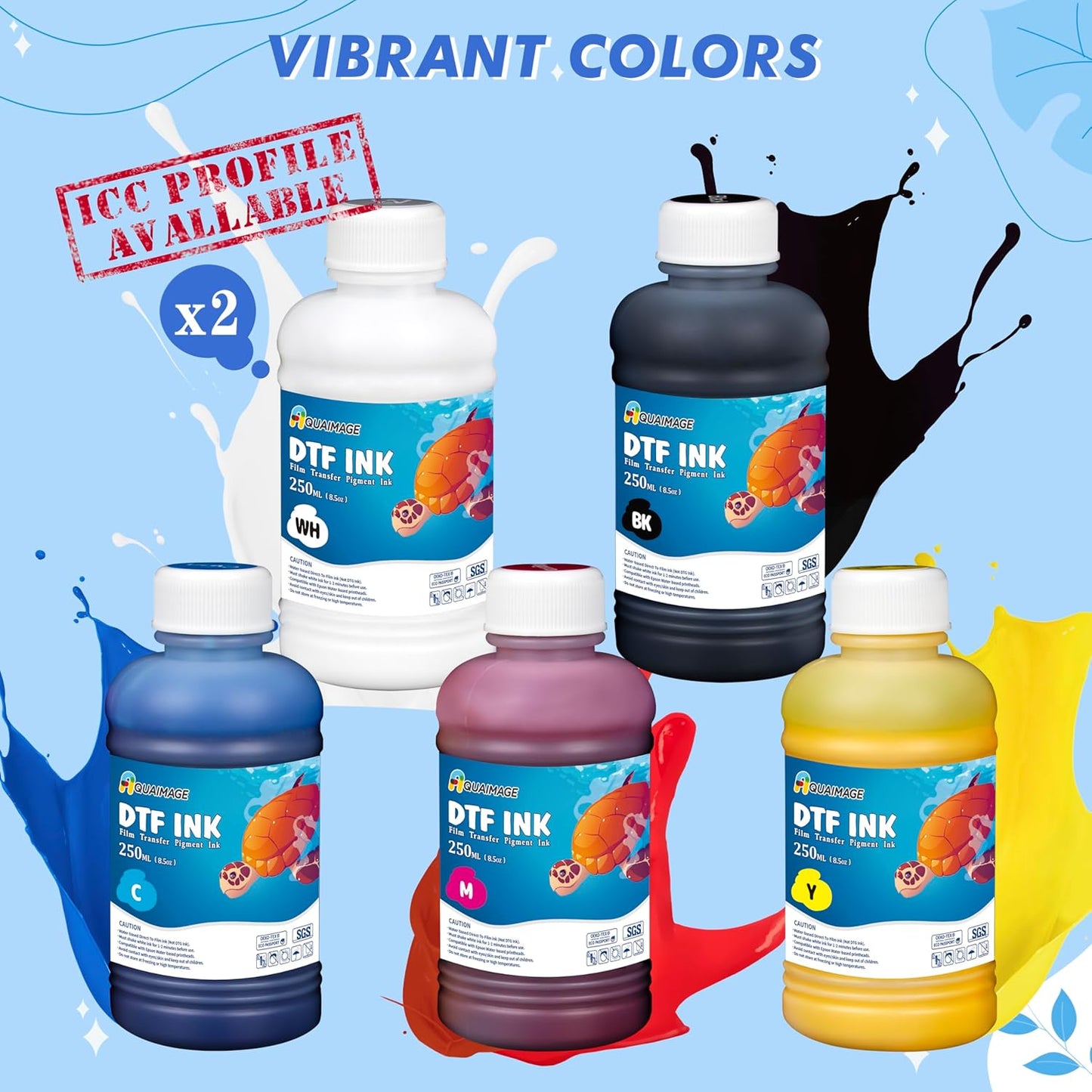 Dtf Ink 1500ml Dtf Printer Ink for ET8550,L1800,XP15000, Bright Colors,DTF Transfer Ink for Pet Film, Refill Ink for P400, P800, P600, DX5, XP600. (250ml x 6, 2Wh+BKCMY)