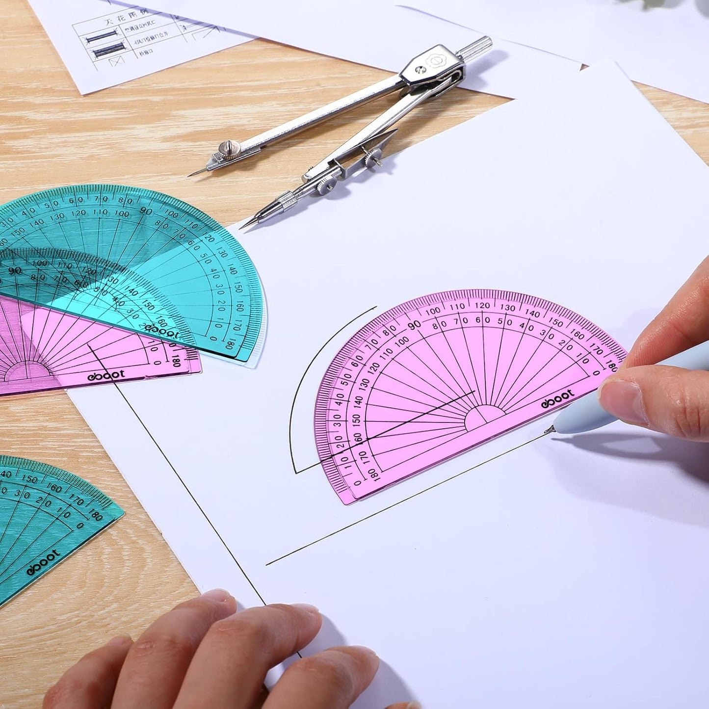EBOOT 50 Pcs Math Protractors Plastic Protractor 180 Degrees, 4 Inches (Pink,Blue)