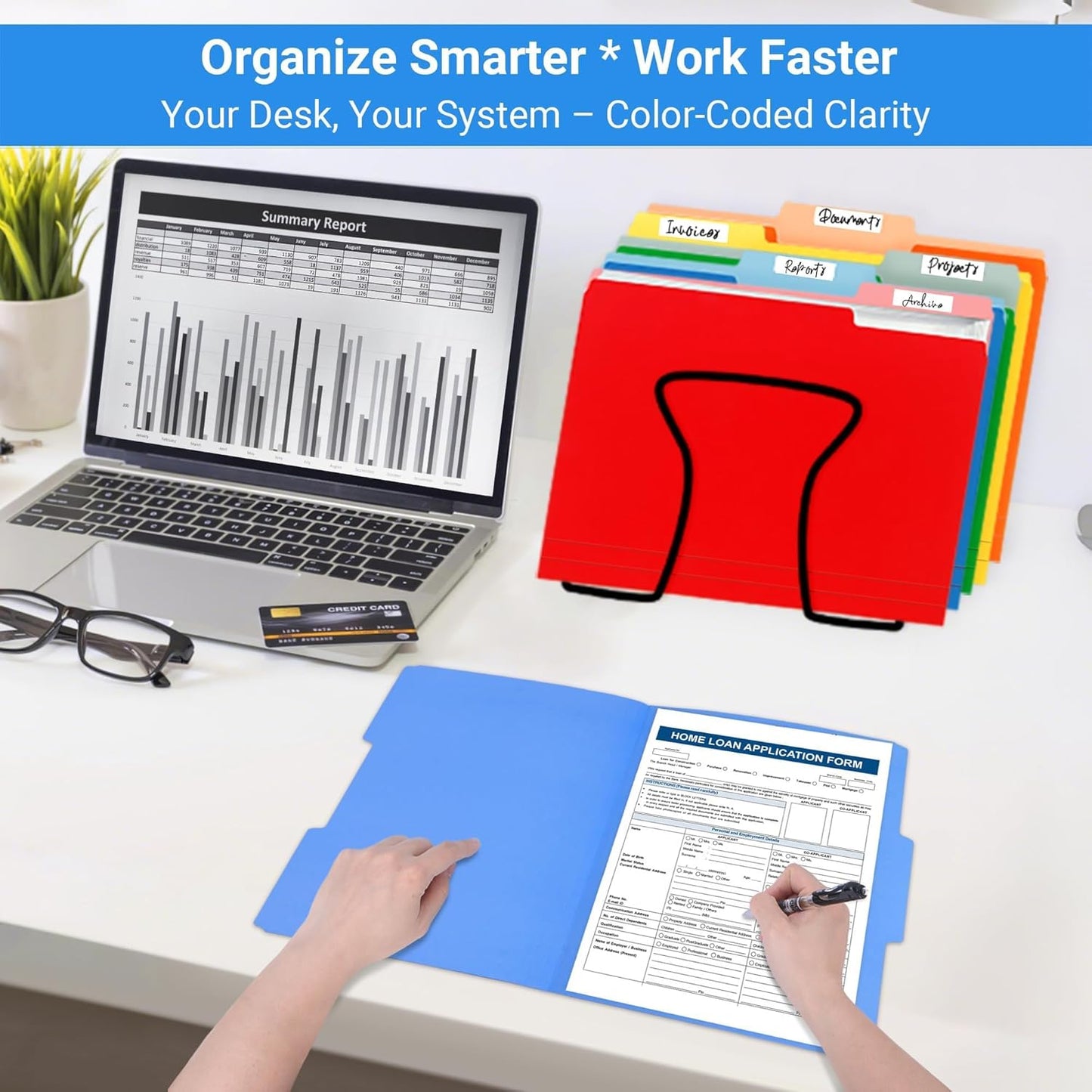 Letter Size File Folders – 1/3-Cut Tab, Durable Colored File Folders for Home, Office, and School Organization, 50-Pack