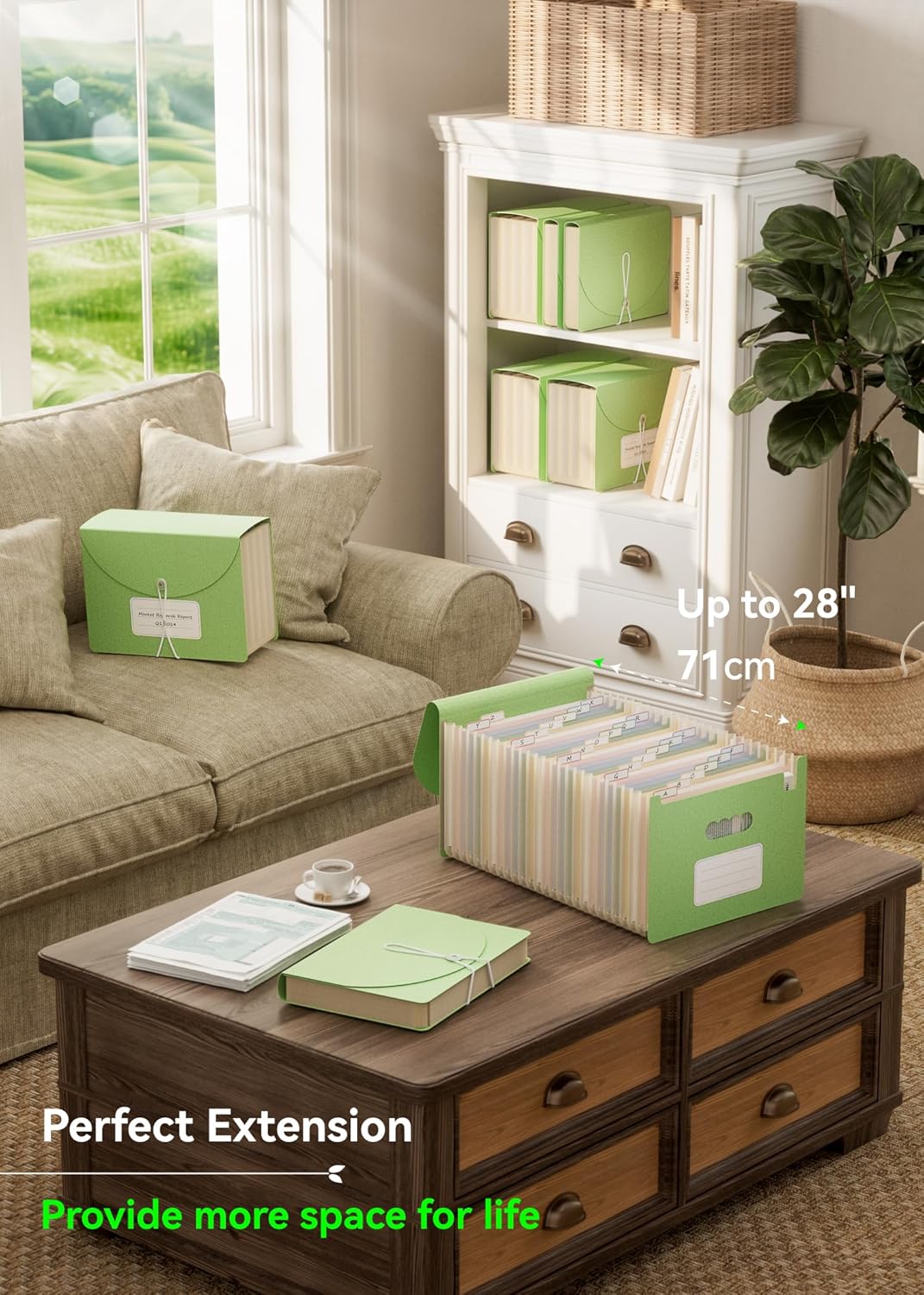 Accordion File Organizer, 26 Pockets Wheat Straw Expanding File Folder, Monthly Bill Receipt Organizer, A-Z Tabs, 100% BPA Free, Return to Nature, Healthy Living, Letter/A4 Size - Mint Green