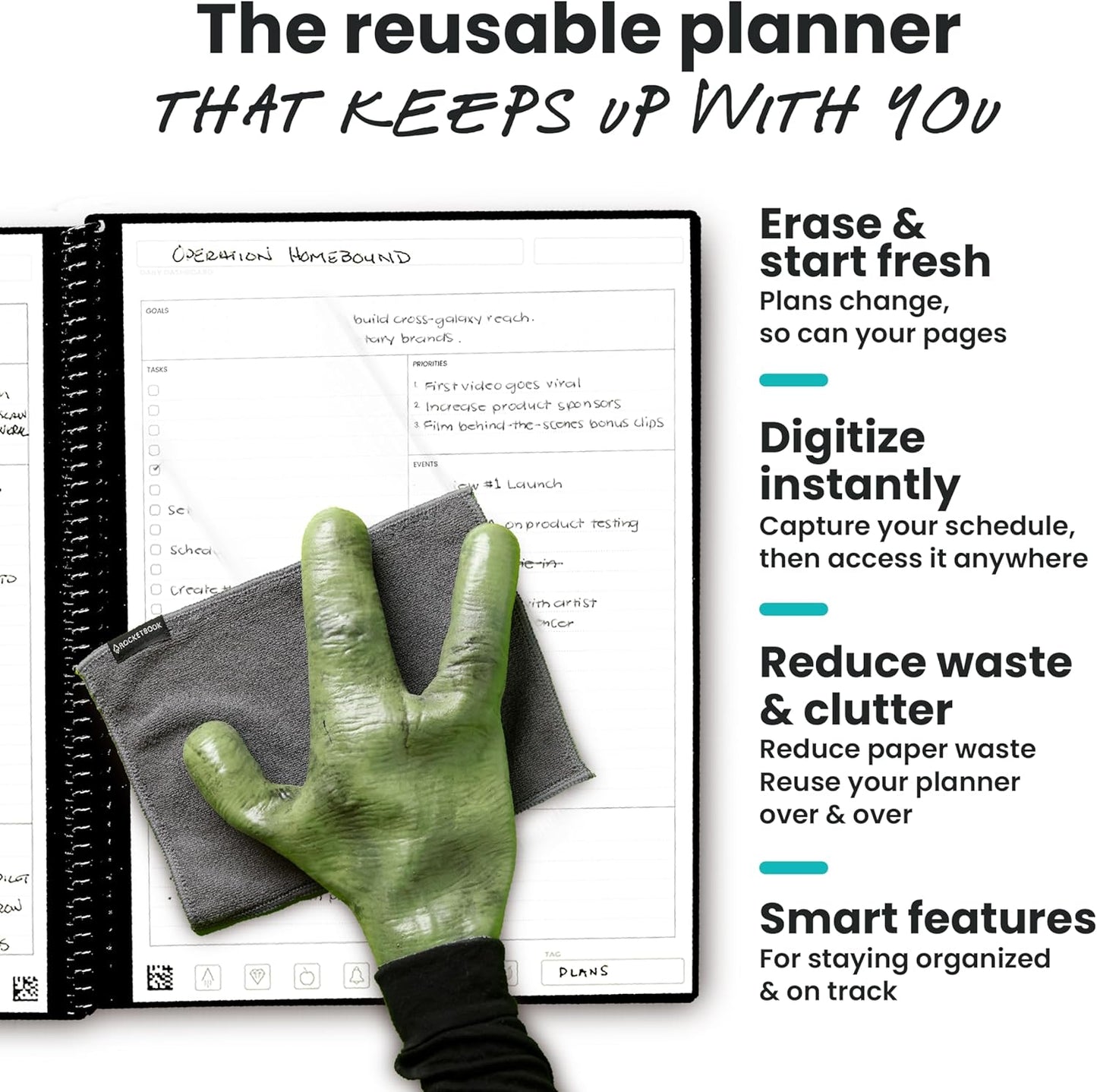 Rocketbook Flex Planner, Reusable Undated Smart, Executive Size 6x8.8 in Black – Daily, Weekly, Monthly, Annual Calendar, Tasks, Goals, Scheduling, Productivity, App Connected, Erasable, Durable Cover