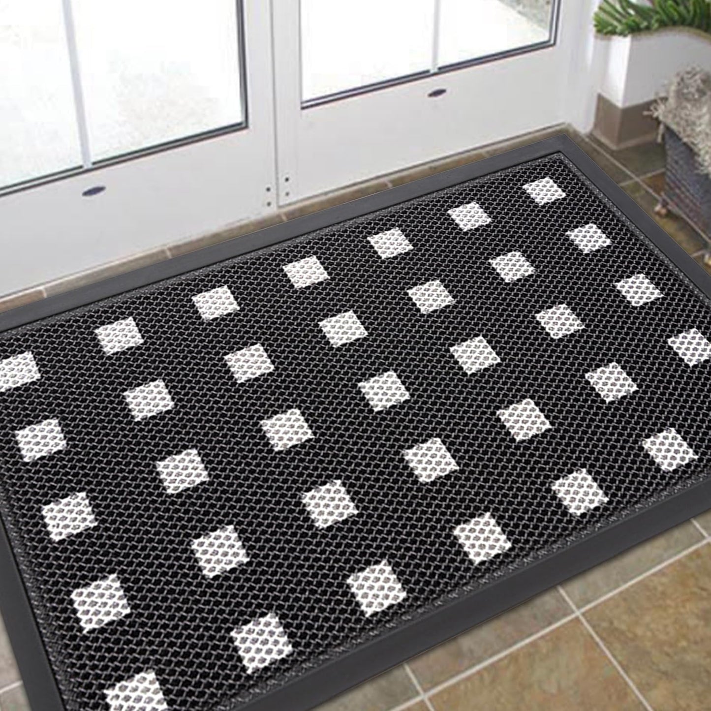 Extra Large Front Door Mat 48"x31" Heavy-Duty Waterproof Runner,Non-Slip Outdoor Rug for Entrance,Rubber Double Doormat Outside for All Weather,Black and White
