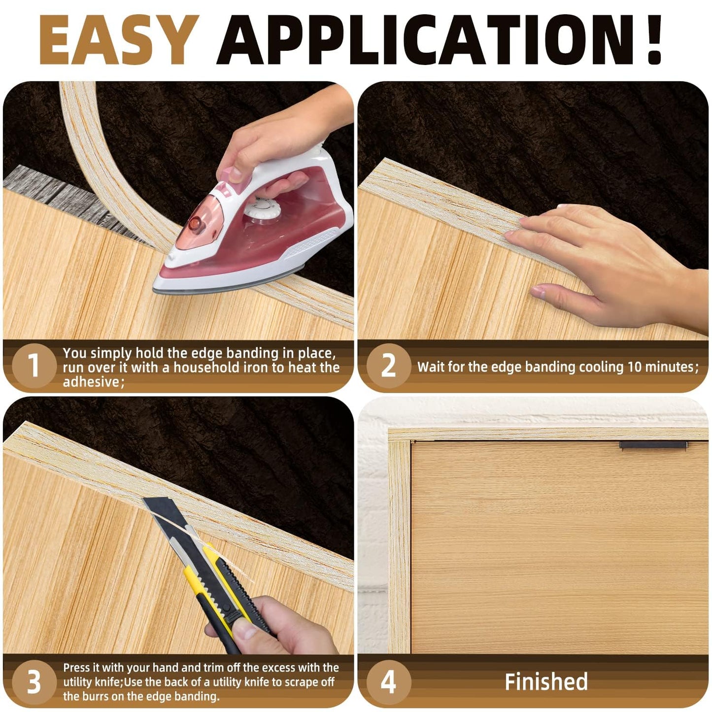 GSCIT Club Oak Edge Banding, 5/8 inch x 250ft roll of Veneer Plywood Edge Banding Preglued Flexible, Wood Tape Banding for Cabinet Repair