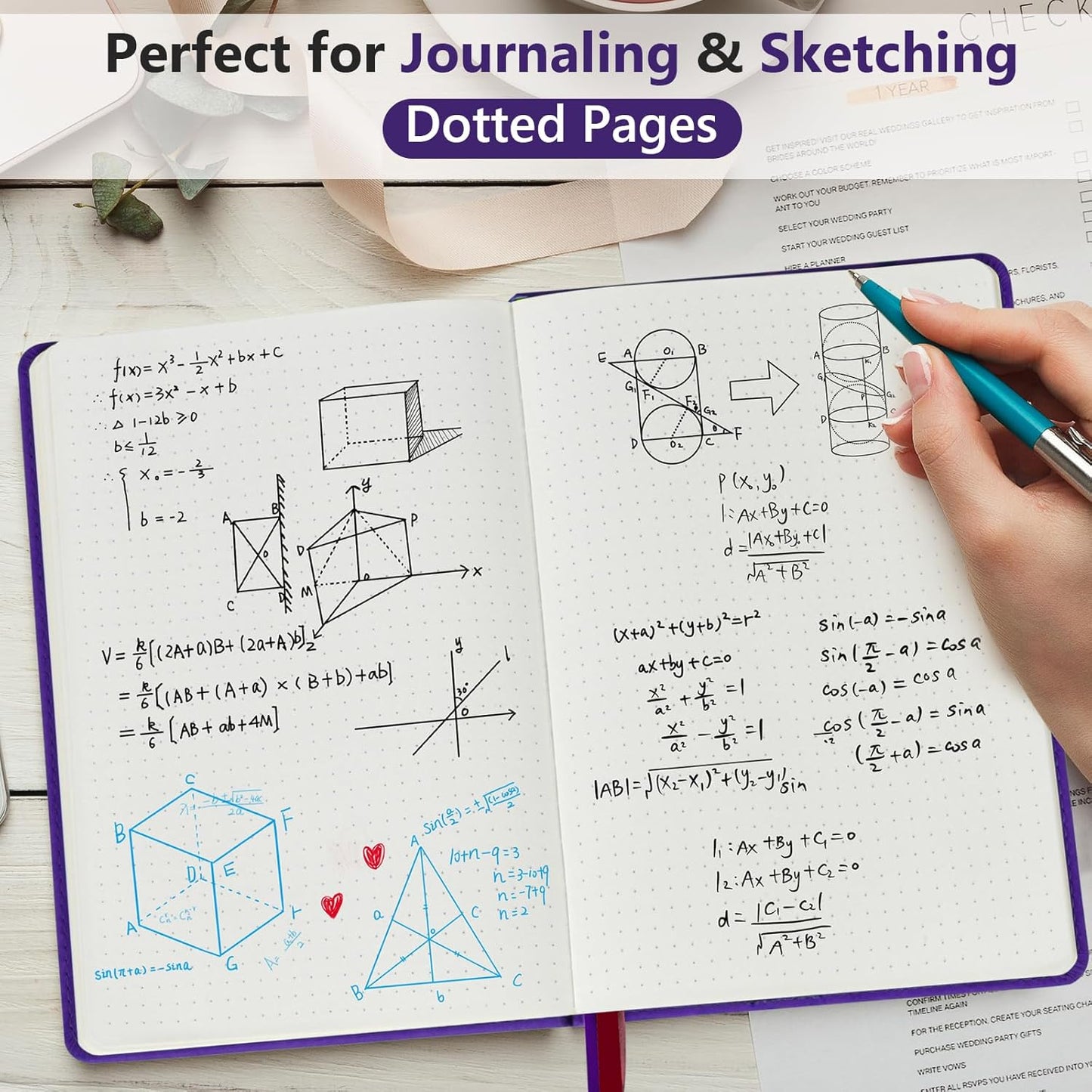 Dotted Journal Notebook for Men & Women, 160 Pages Dot Grid notebook for Note Taking, Bullet Journaling Notebook for Work, School, Travel, Writing, A5 Hardcover 5.9" x 8.5"(Purple)