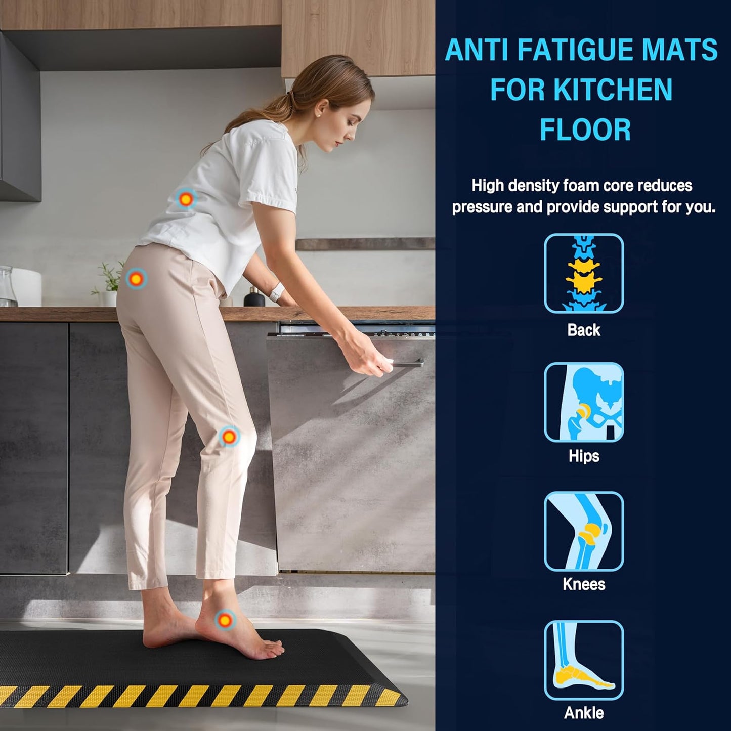 FEATOL Kitchen Mats for Floor 2 Packs, 9/10 Extra Thick Cushioned Anti Fatigue Floor Mat, Memory Foam Padded for Standing at Home, Kitchen, Garage, 20" x 48"-Support for Leg & Back Pain