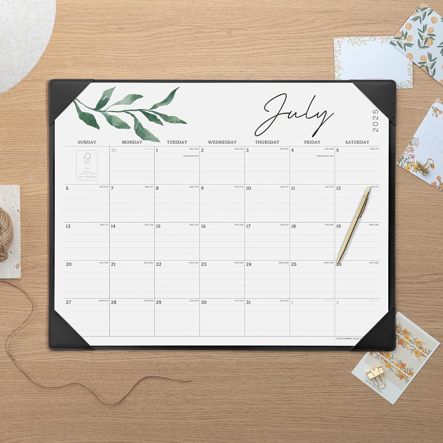 Cabbrix Large Desk Calendar 2025-2026 with Desktop Mat, Desk Pad Calendar July 2025 to December 2026, 21 x 16-1/2 Inch Desk Blotter Calendar for Home School and Office, Black