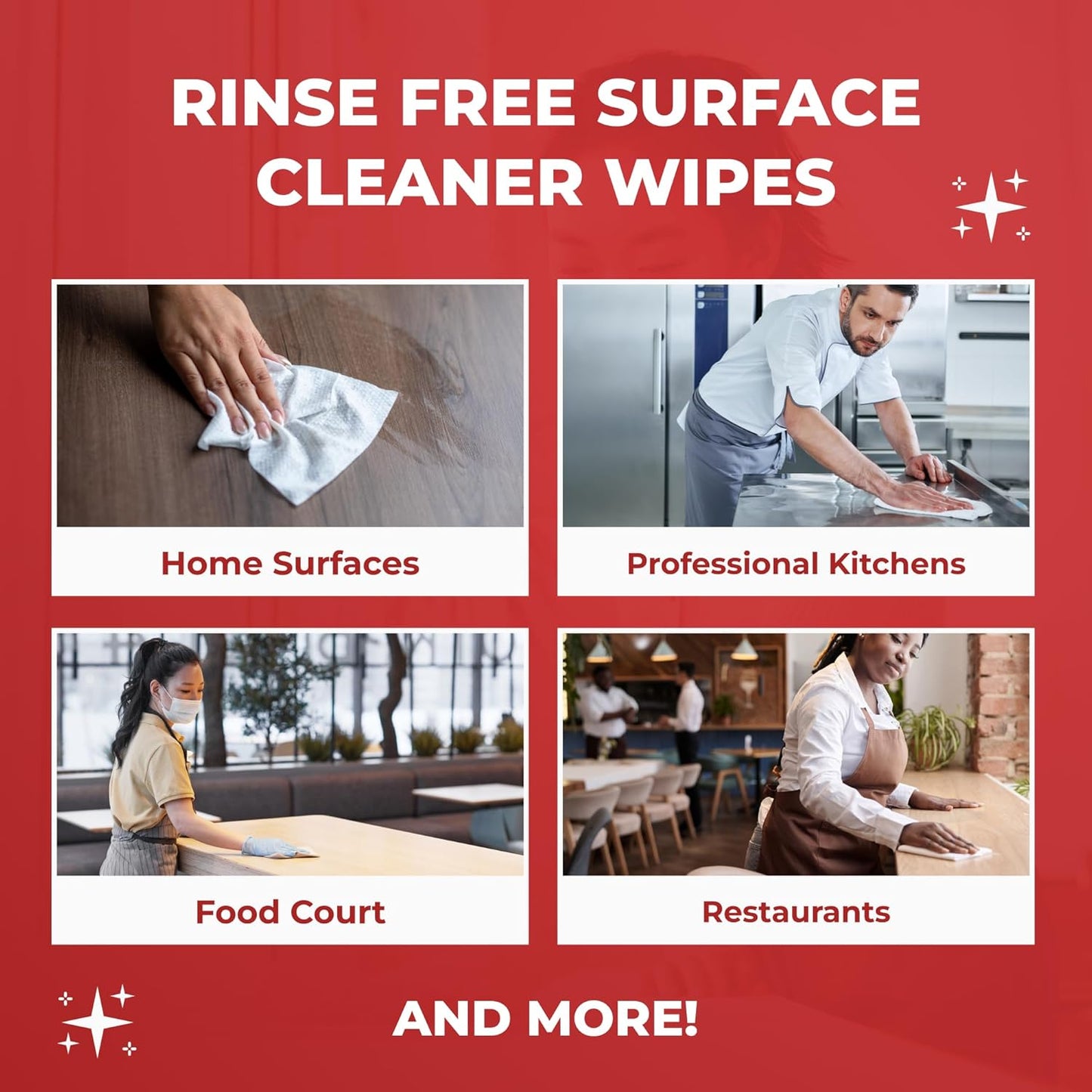 HandyClean Rinse-Free Food Contact Sanitizing Wipes Canister, Multi Surface Cleaning Supplies for Kitchen and Professional Setting One Canister (120 Wipes)