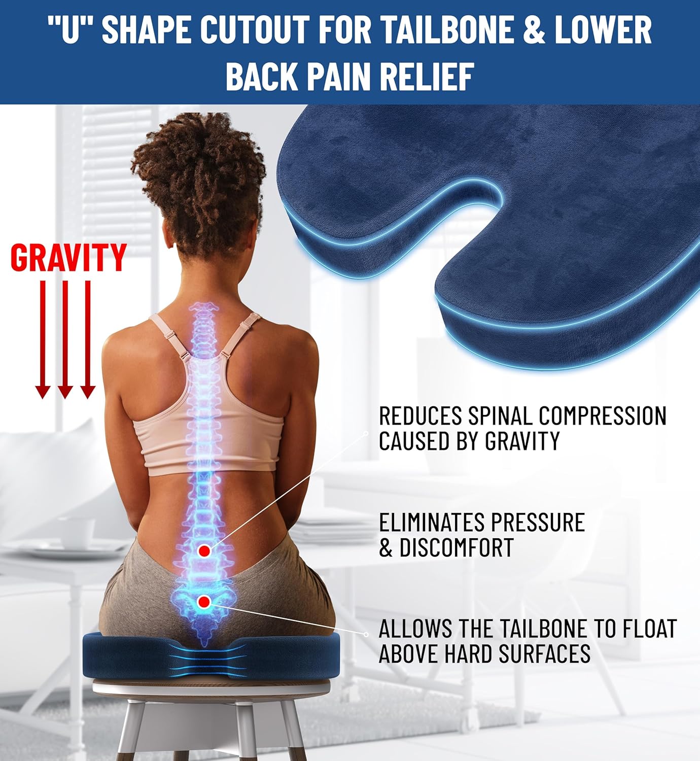 Everlasting Comfort Doctor Recommended Memory Foam Seat Cushion for Office Chairs & Car Seat - Ergonomic Office Desk Accessories for Tailbone Pain Relief, Sciatica & Back Support