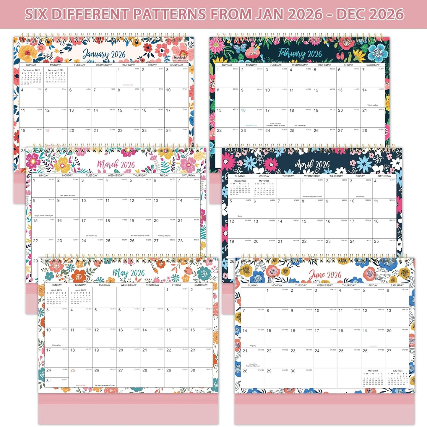 2026 Desk Calendar - Jan. 2026 – Dec. 2026, Standing Flip Calendar 2026, 12 Months Desktop Calendar, 10" x 8.3", Thick Paper, Strong Binding, Stand Up, with Memo Pages ＆ Blank Blocks