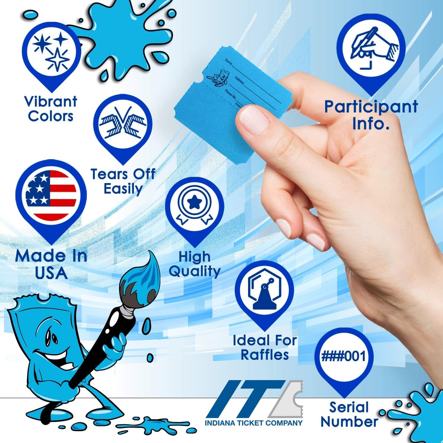 INDIANA TICKET CO. 2,000 Blue Raffle Tickets Double Roll, Premium Quality 50/50 Raffle Tickets, Tickets for Events, Carnivals, Door Prizes, Drinks and More
