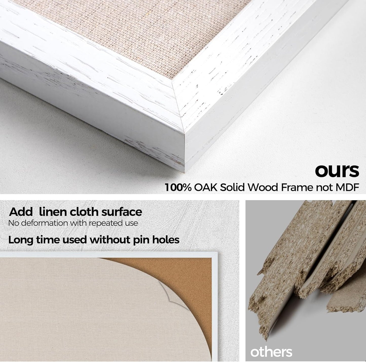 Fun Memories Cork Board Bulletin Board for Office, 24" x 36" Oak Wooden Framed Corkboard, Wall Mounted Notice Pin Board for School Home & Office, White