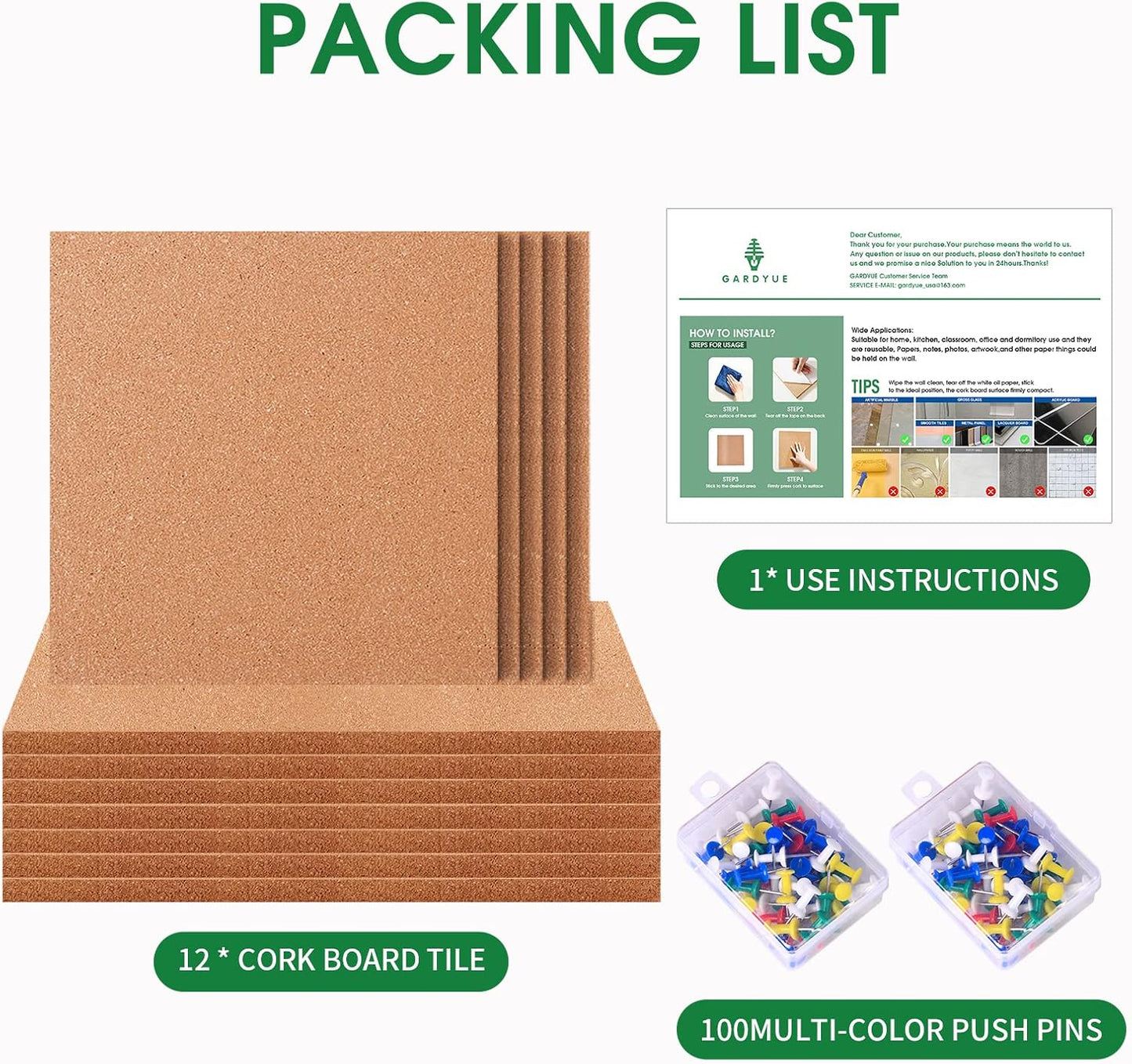 12 Pack Cork Bulletin Board 12 x 12 Inch - 1/2" Thick Cork Board Tiles,Self-Adhesive Frameless Cork Tiles Wall Decor with 100 PCS Pushpins for DIY, Office, School and Home Decor