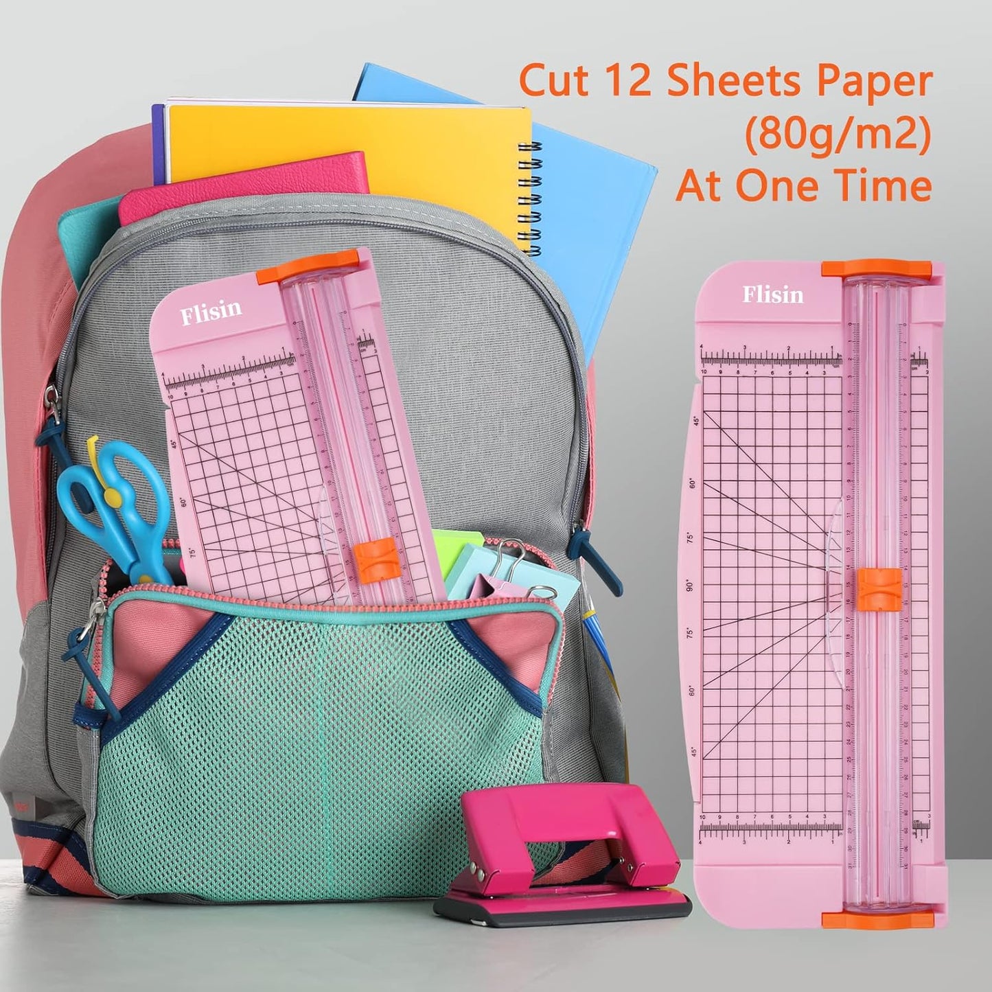 Paper Cutter,Portable Paper Slicer,12 Inch Paper Trimmer Scrapbooking Tool with Automatic Security Safeguard and Side Ruler for Craft Paper,A4 Paper,Coupon, Label and Cardstock (Pink)