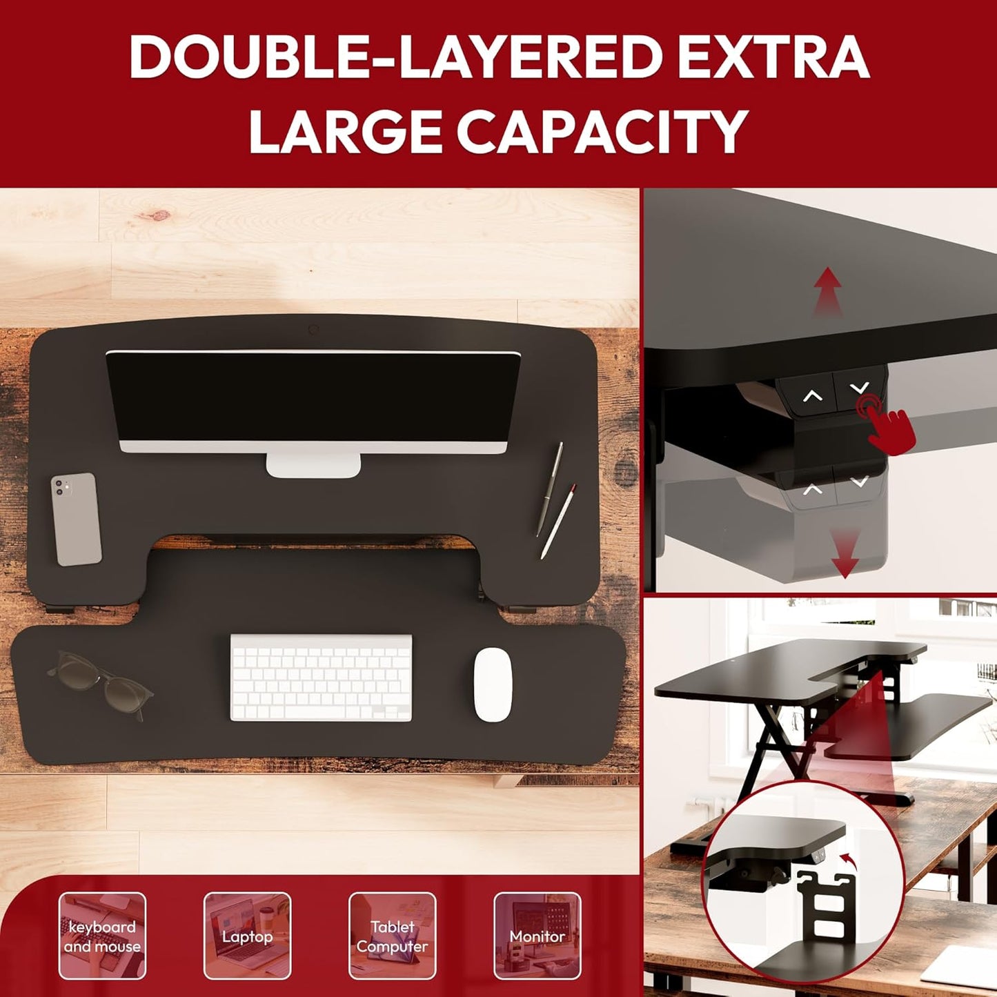 SANODESK 40" Electric Standing Desk Converter， Height Adjustable Riser for Office Home,Dual Monitor and Laptop Workstation with Large Keyboard Tray,Black Color