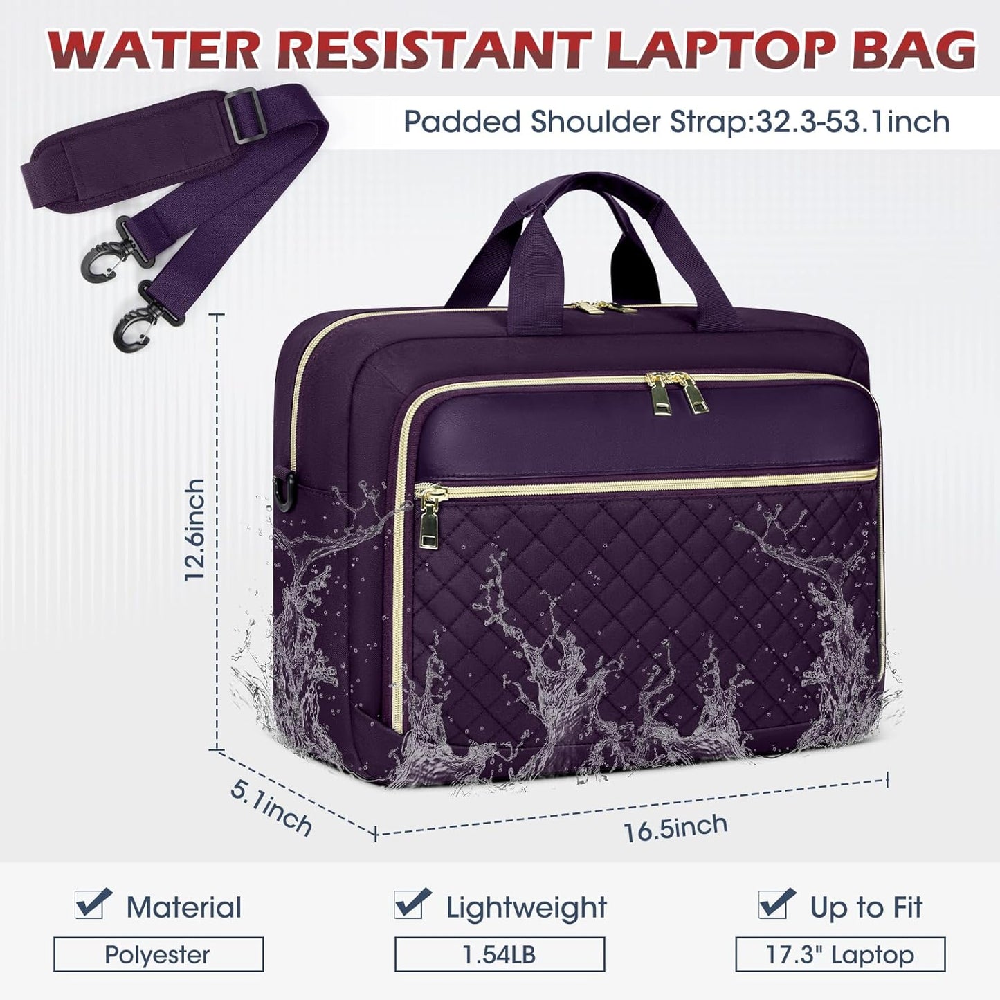 NEWHEY Laptop Bag 17.3 Inch Laptop Briefcase for Women Men Waterproof Shoulder Messenger Bag Large Computer Bag for Business Office Work College, Purple