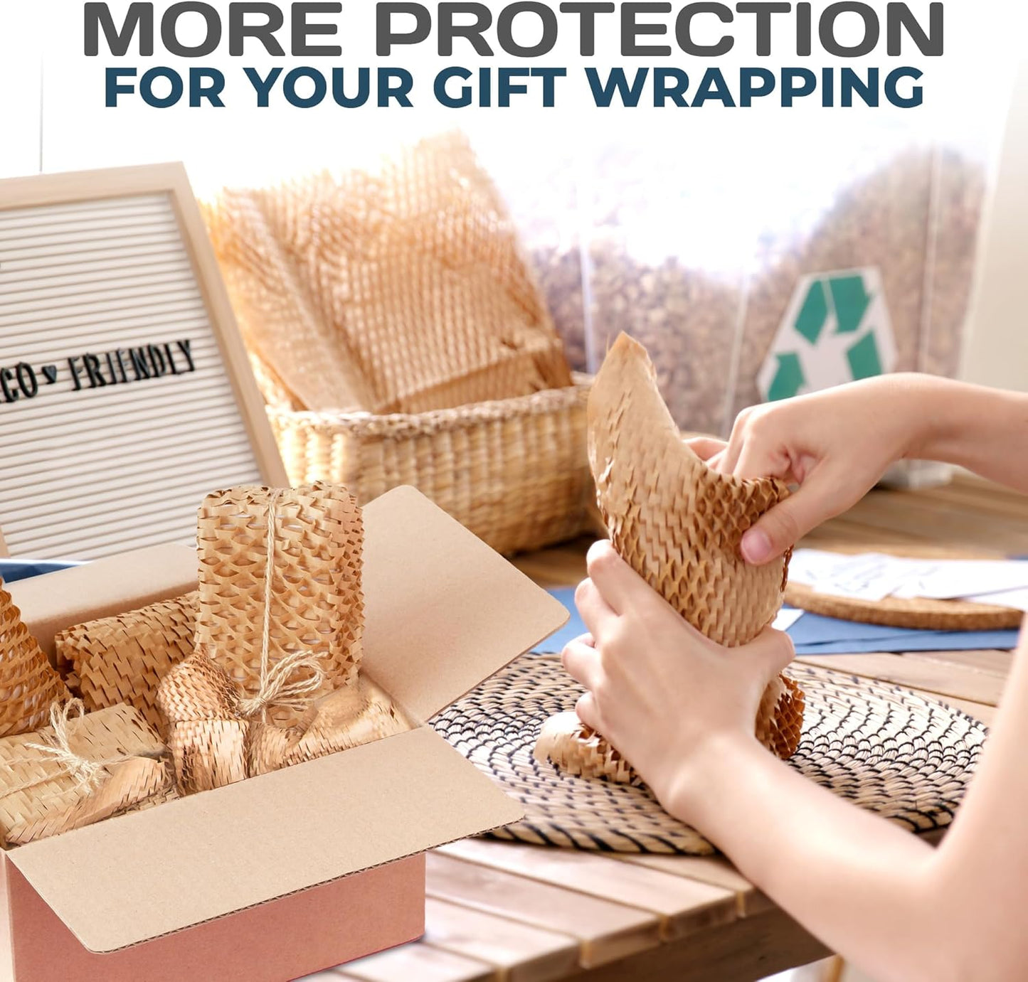 HexaFil Mini - Honeycomb Packing Paper, Eco-Friendly, Sustainable Filler for Shipping & Moving, Cushioned Packing Material in Dispenser Box, Alternative to Bubble Wrap - Natural, 12" x 850'