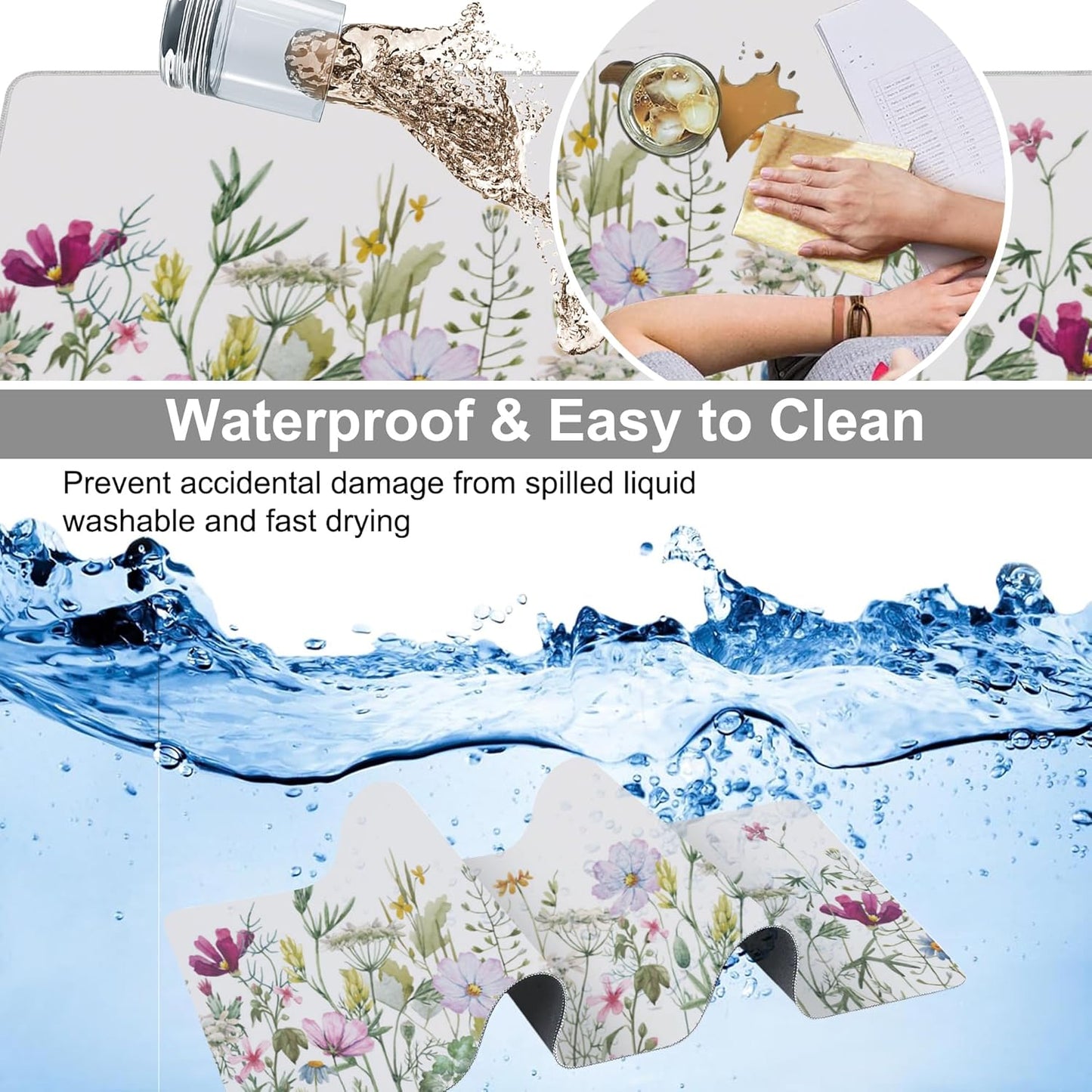 Desk Mat, Vintage Watercolor Flowers Extended Large Gaming Mouse Pad for Desk XXL, Non-Slip Rubber Base Stitched Edges Long Computer Keyboard Desk Pad Mouse Mat for Home Office Gaming 35.4"X15.7"