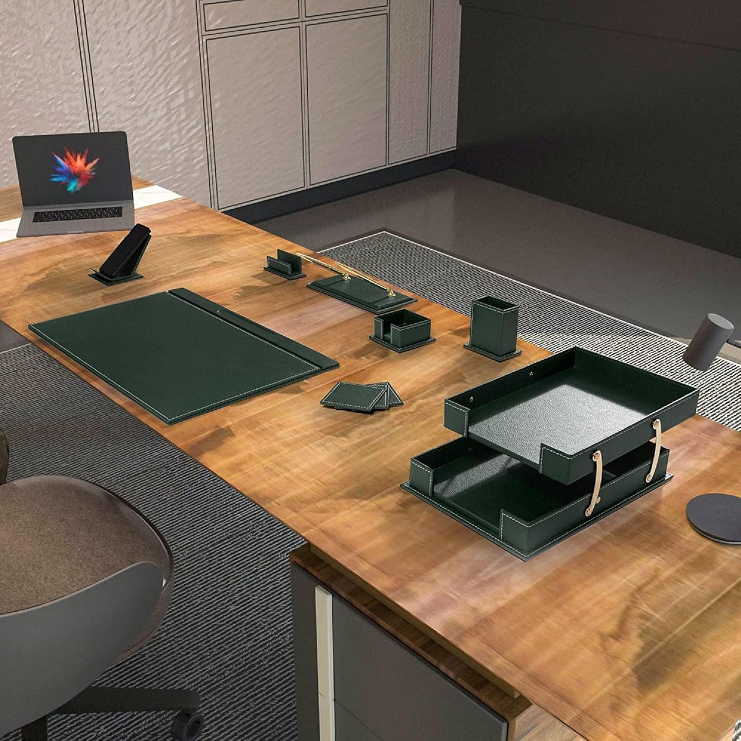 MOOGCO Bonded Set - Desk Accessories - Leather Desk Organizer - Bonded Leather Set - Office Desk Accessories - Home Office Accessories - Desk Supplies - Leather Desk Set - Office Accessories