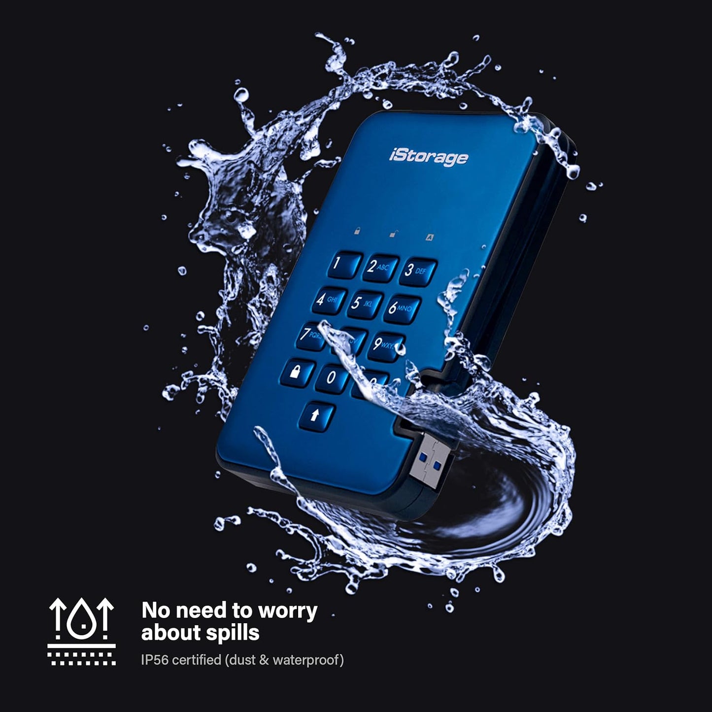 iStorage diskAshur2 HDD 2TB Blue | Secure portable hard drive | Password protected | Dust & water resistant | Hardware Encryption