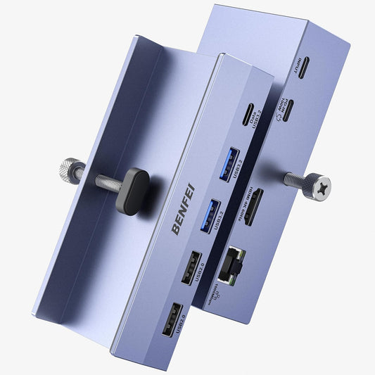 BENFEI 8-in-1 USB C Hub with Secure Clamp – Features 4K@60Hz HDMI, Gigabit Ethernet, 100W PD, 10Gbps 1x USB-C, 2 x USB-A 3.2, 2 x USB-A 2.0 Compatible with MacBook, iPad Pro, iMac, S23, XPS17