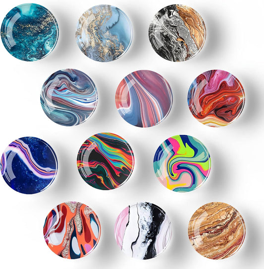 12Pcs Glass Strong Magnetic Refrigerator Magnet Fridge Sticker,Marble Crystal Fridge Magnets Decoration for Crafts,Strong Fridge Magnets for Kitchen, School,Office Whiteboard, Cabinet and Dishwasher