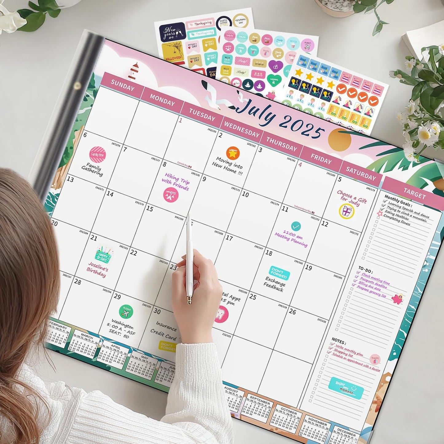 Ospelelf Desk Calendar 2025-2026 Large 22'' x 17'' Calendar 2025 Monthly Desktop Calendar, 18 Month Calendar, Use July 2025 - Dec 2026, Seasons