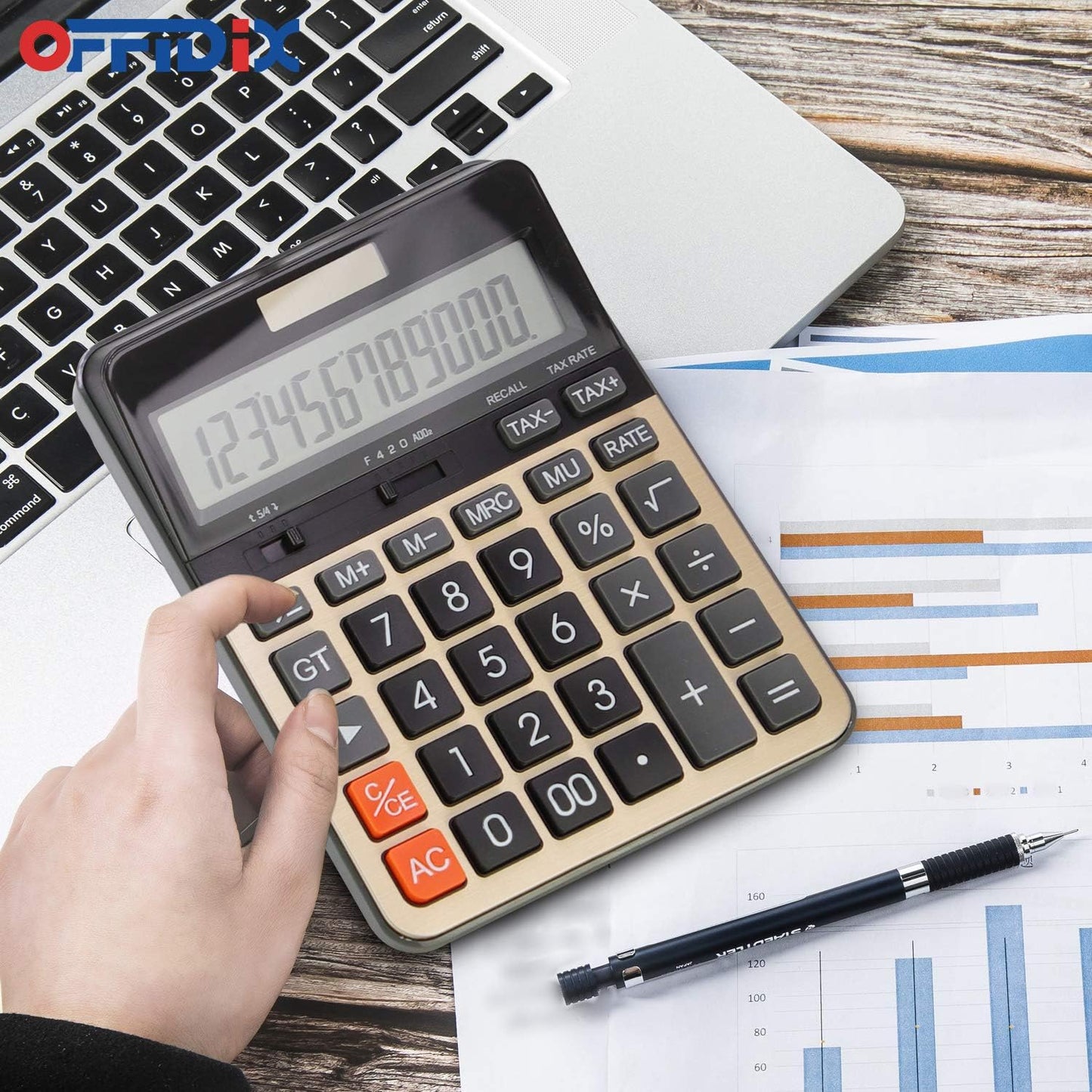 OFFIDIX Desktop Calculator with Large 12 Digit LCD Display, Solar Battery Dual Power, Perfect for Office, Home, School