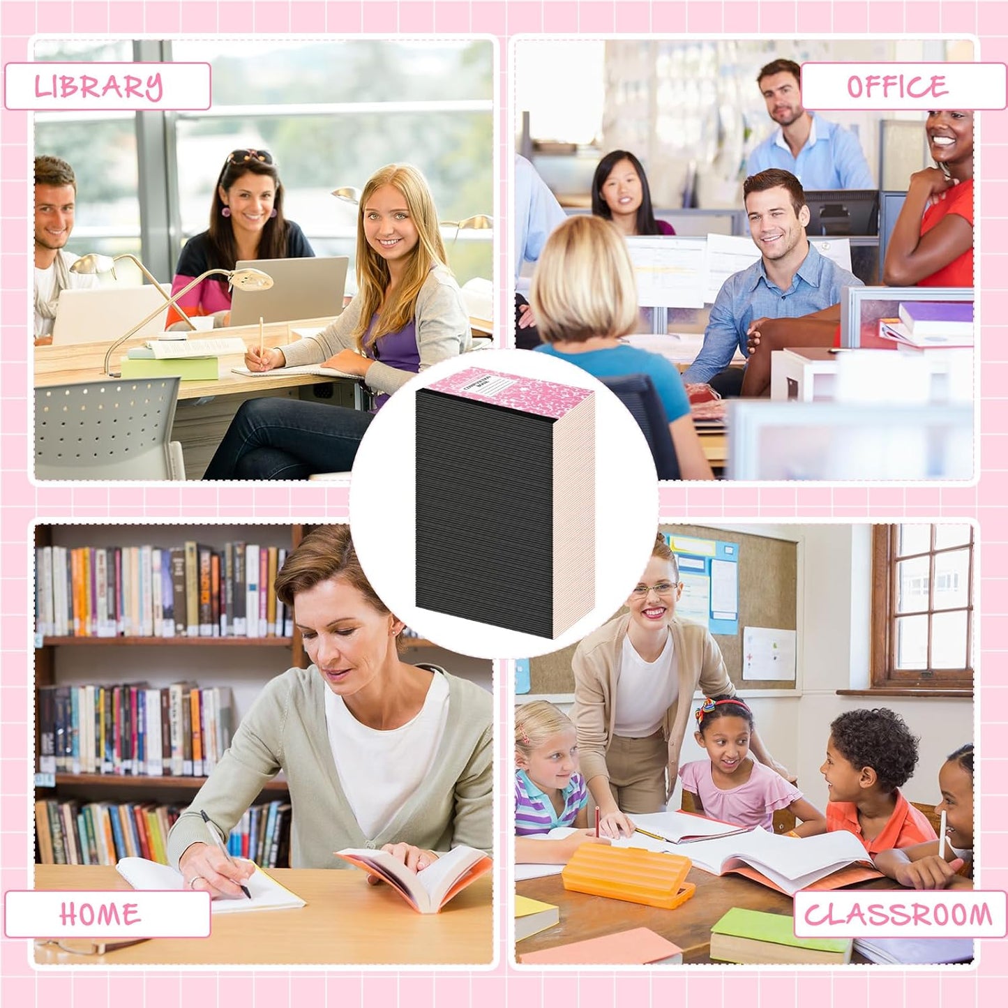 Fainne 100 Pack A5 Composition Notebooks Bulk College Ruled Composition Notebooks Marble Covers Notebook for Student Classroom Office Supplies 30 Sheet/60 Page(Pink)