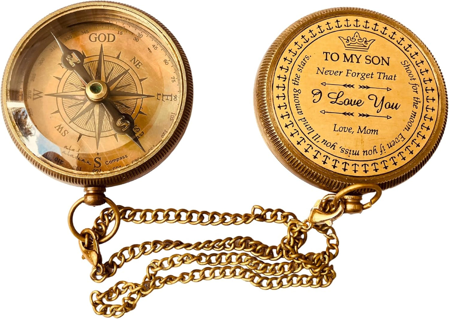 Gift for Son from Mom Dad | Engraved Compass 2" - Father to Son Gifts, Mom to Son Gifts for Graduation 2025, Birthday Baptism Confirmation Communion