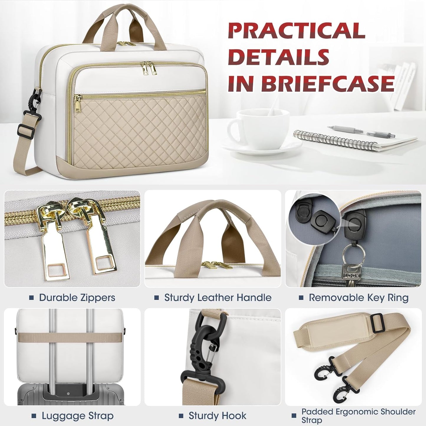 NEWHEY Laptop Bag 17.3 Inch Laptop Briefcase for Women Men Waterproof Shoulder Messenger Bag Large Computer Bag for Business Office Work College, Khaki&Beige