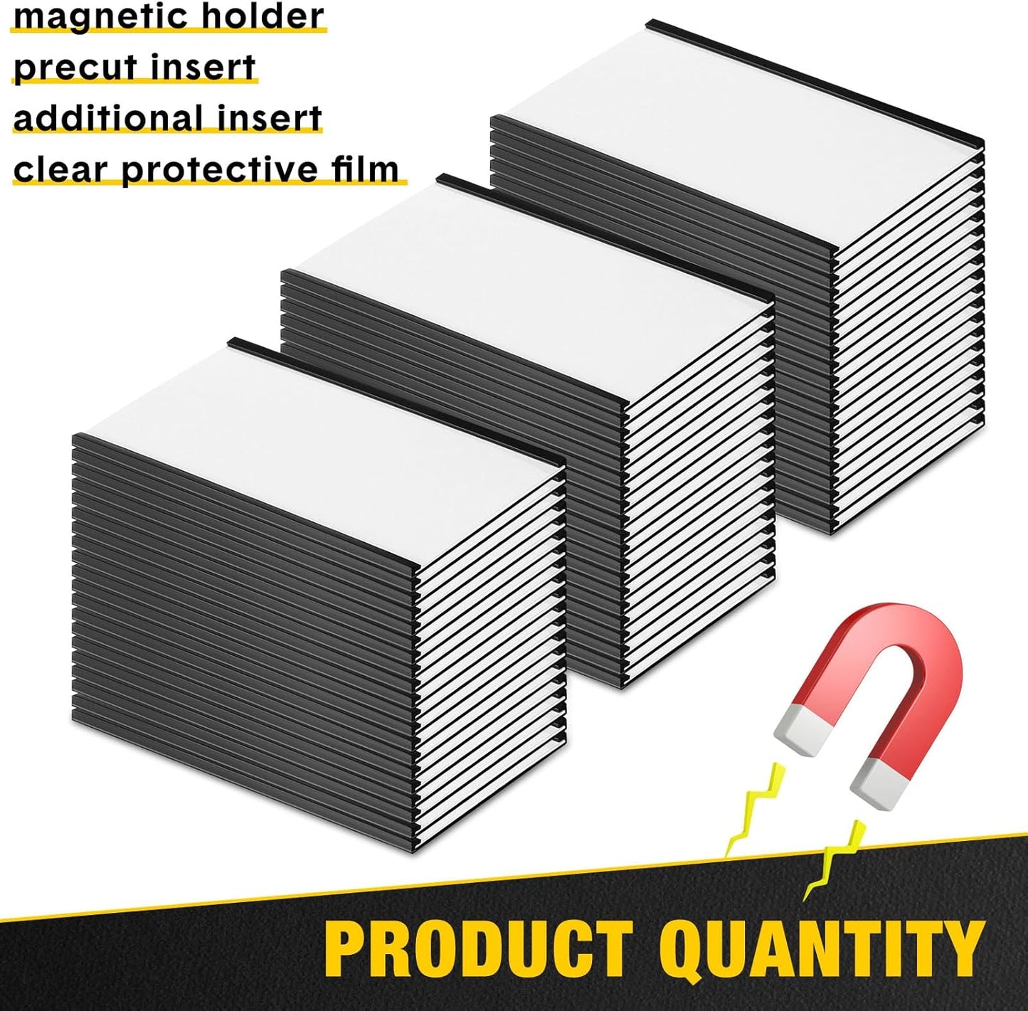 Glenmal 50 Pieces C Channel Magnetic Label Holders Set 3 x 5 Inch Magnet Shelf Label Holder with Protective Films and Replacement Strips for Metal Racks Whiteboard Name Tags