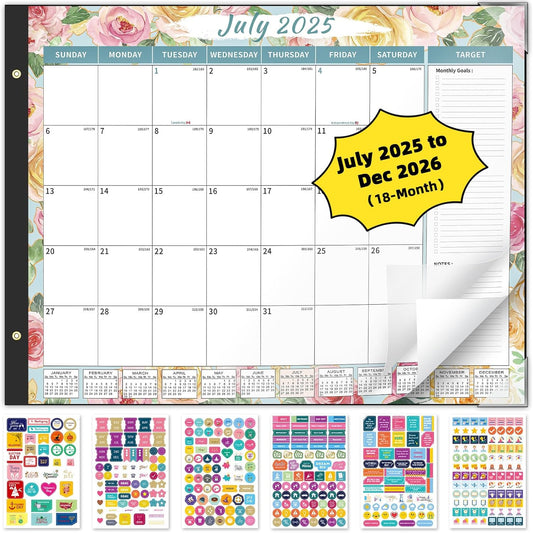 Ospelelf Desk Calendar 2025-2026 Large 22'' x 17'' Monthly Calendar 2025 Desktop Calendar, 18 Month Calendar, Use July 2025 - Dec 2026, Floral