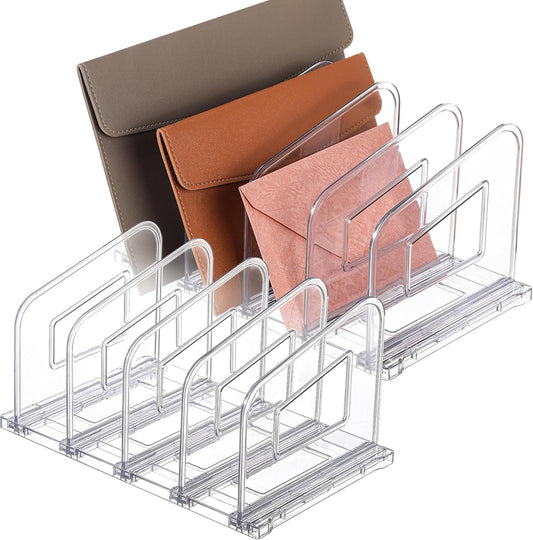 File Organizer, Acrylic File Folder Organizer File Sorter, Plastic Vertical Book Dividers for Magazine Mail Letter Paper, Desktop Organizers for Office, Classroom & Home(4 Sections, 2 Pack)