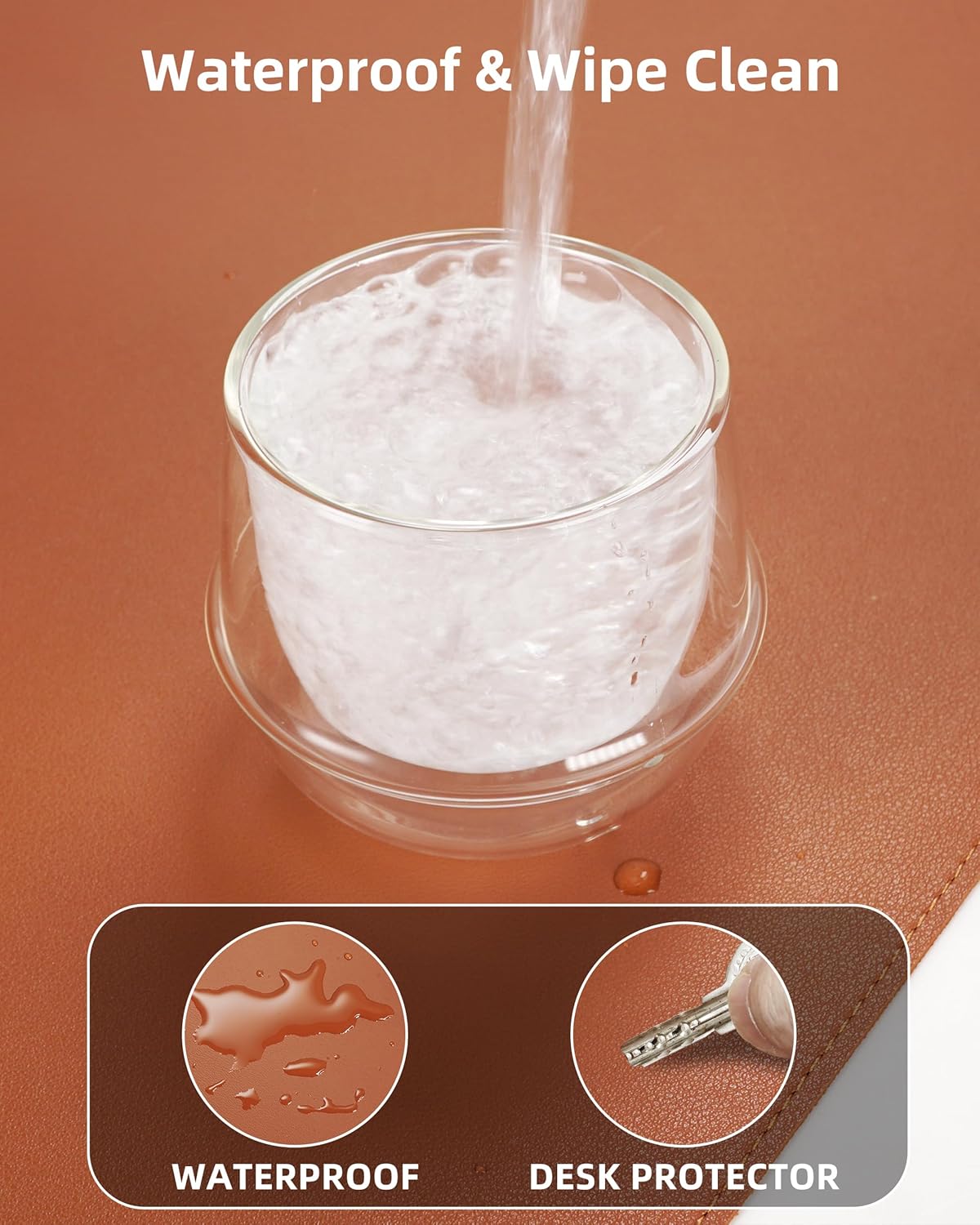 Extra Large Desk Pad Mat - Waterproof Mouse Pad & Desk Protector, Non-Slip XXL PU Leather Gaming Mat for Keyboard/Mouse, Stitched Edge with Ergonomic Support, 55"x17" (Brown)