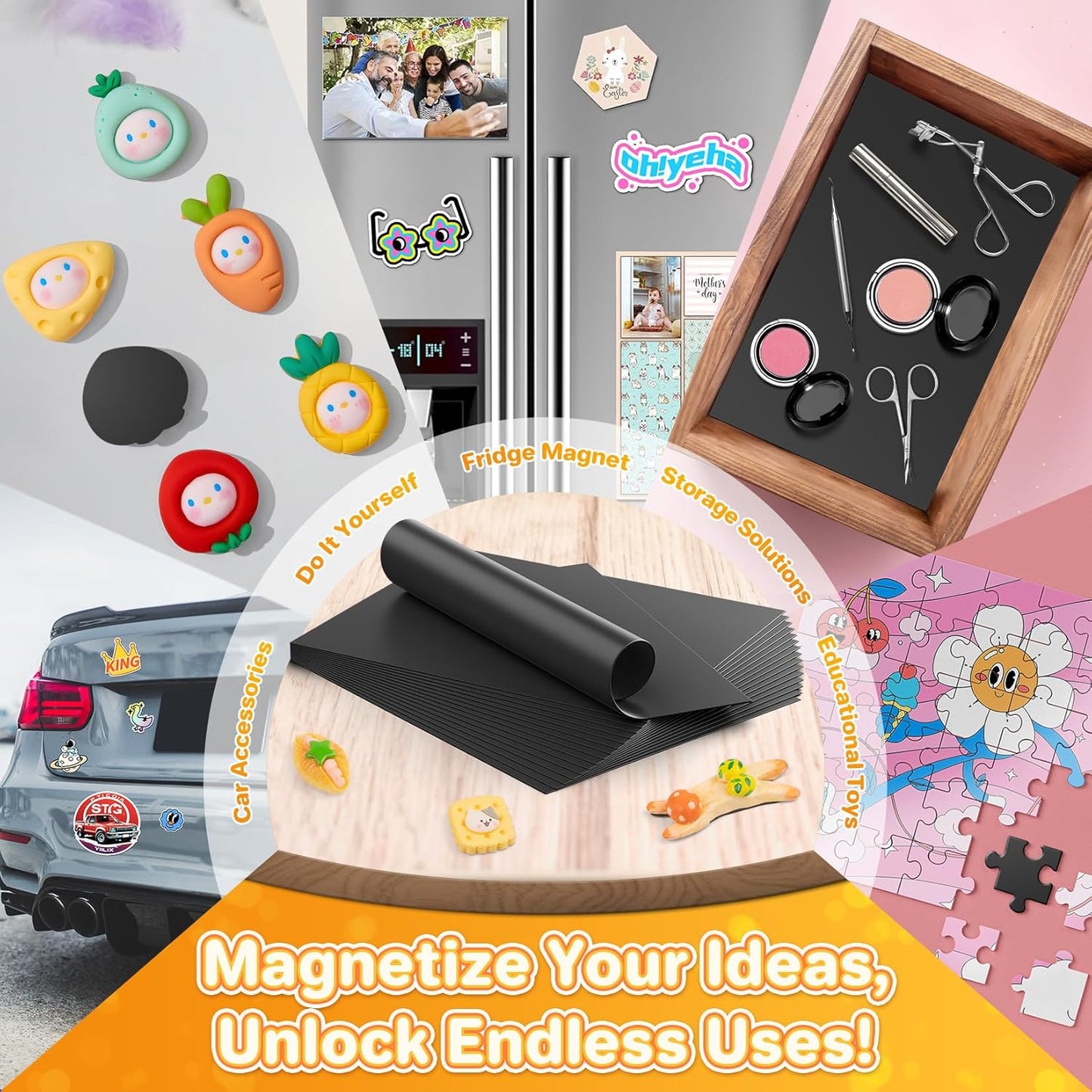 FINDMAG Magnetic Adhesive Sheets, 40PCS Magnetic Tape, Flexible Magnet with Adhesive Backing, Magnet Sheet Stickers for Crafts, Board, Photos, 4" x 6"
