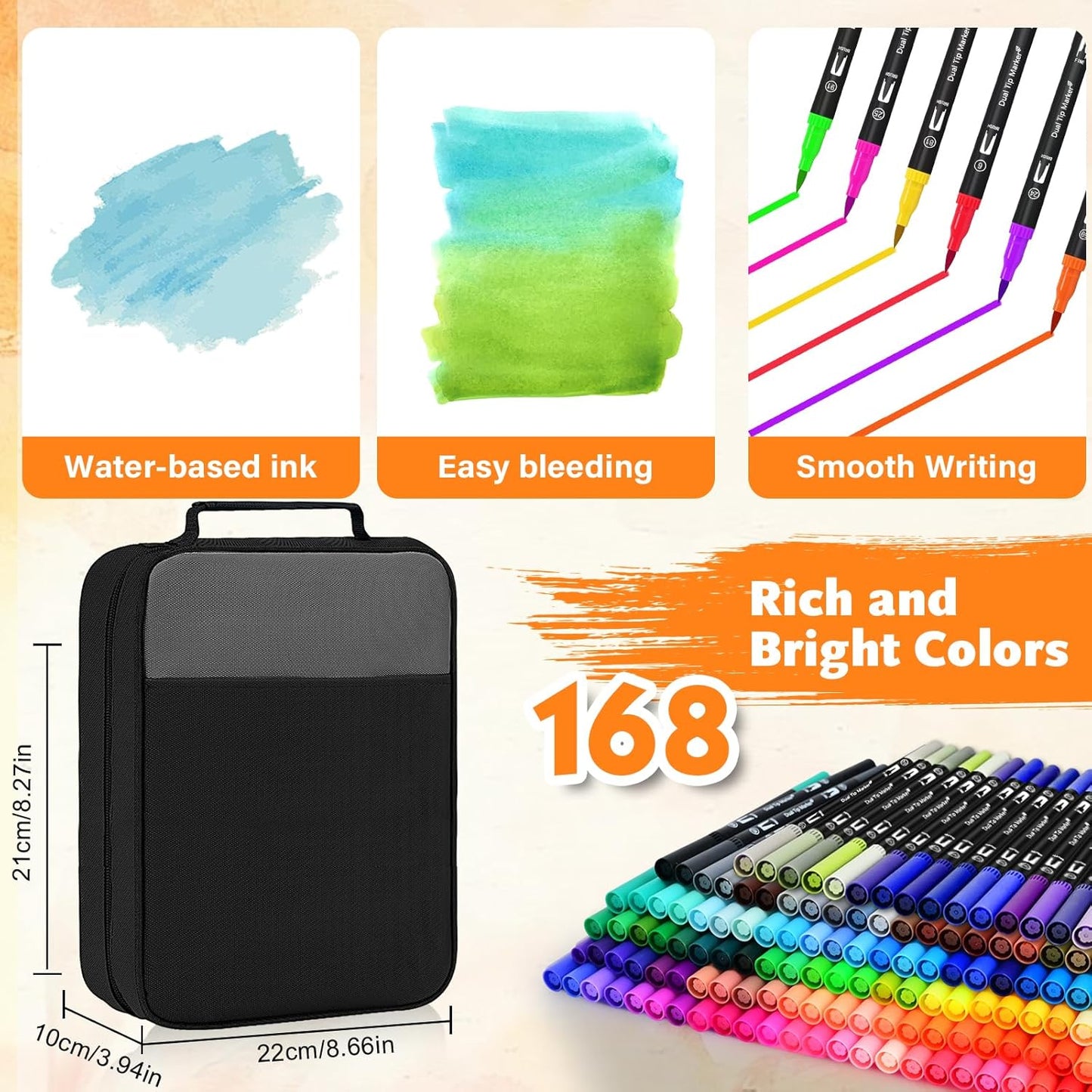 Dual Brush Marker Pens,168 Colors Art Markers Set with Fine & Brush Tip for Kids Adult Coloring Book, Bullet Journaling, Drawing, Note Taking, Planner, Hand Lettering, Calligraphy, Art Supplies Kit