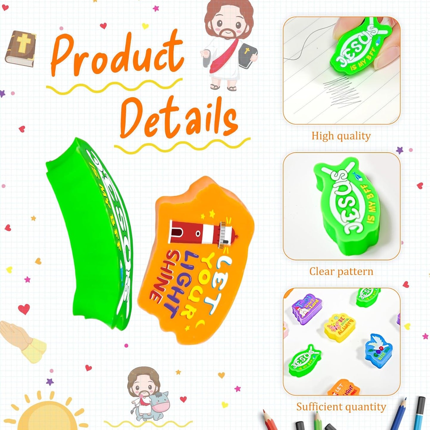 Cinrobiye 100 PCS Bible Verses Pencil Erasers Bulk Inspirational Scripture Eraser Christian Religious Favor Goody Bag Filler Gifts for Students Classroom Office Teacher Prizes Reward School Supplies