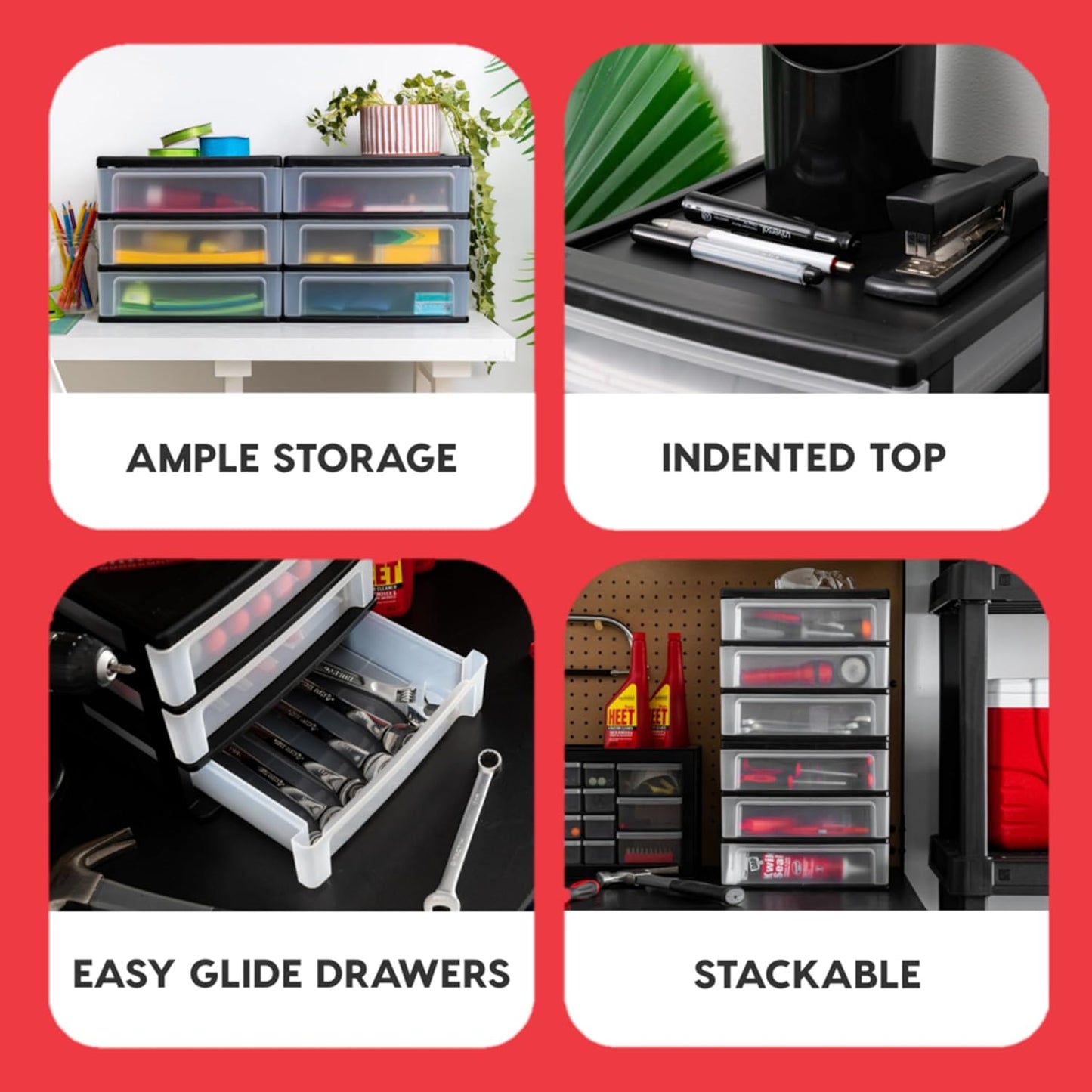 IRIS USA Plastic Stacking Desk Top 3-Drawer Storage Organizer, 1-Pack, for Makeup Vanity Nail Polish Bathroom Stationery Art Craft Supplies Kitchen Office Garage and Small Organization, Medium, Black